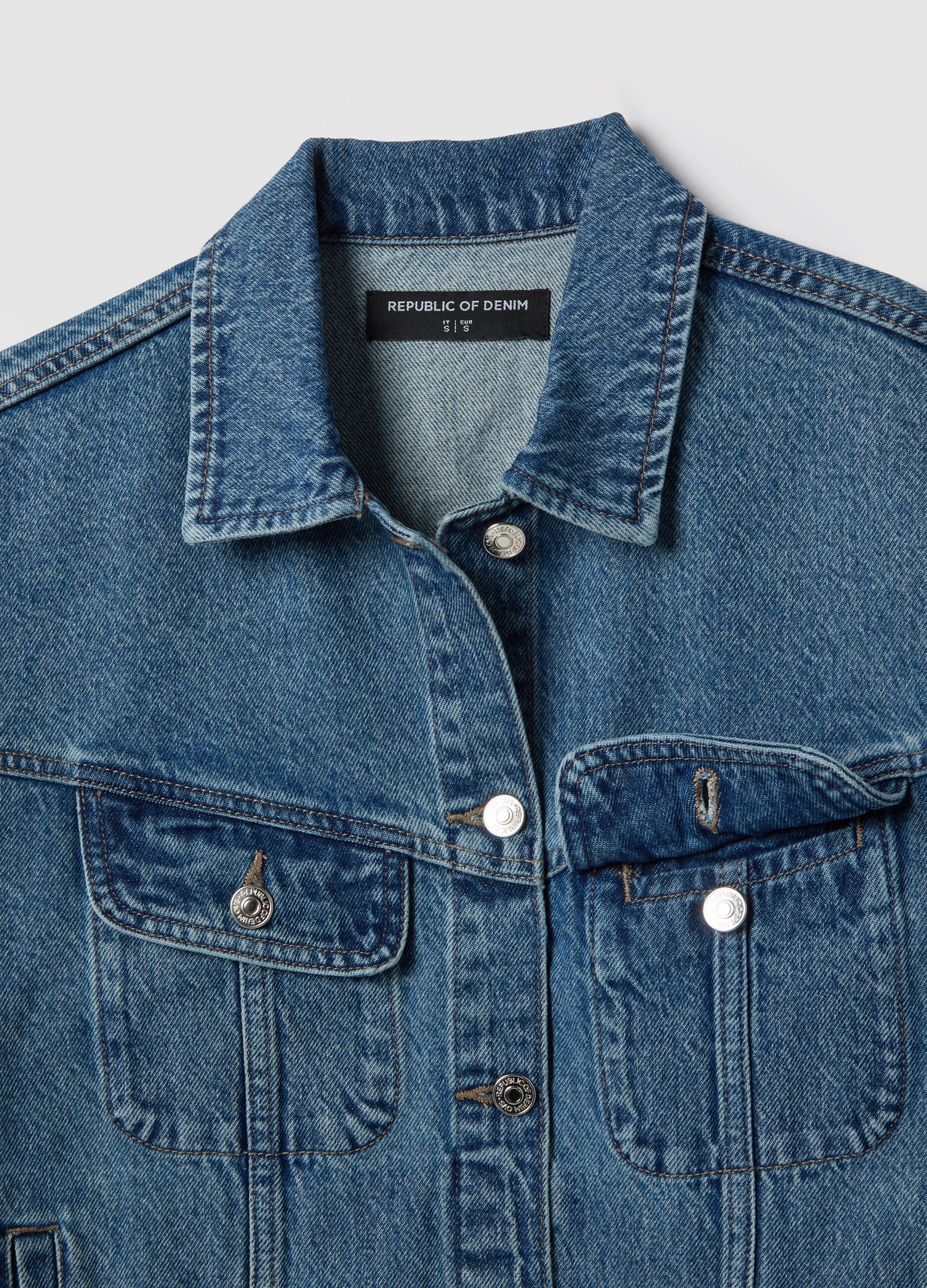 Blue regular fit pure cotton denim jacket