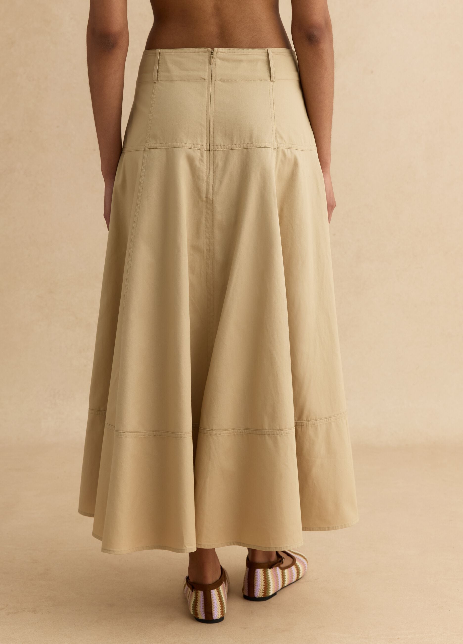 Beige Long Skirt in Pure Cotton
