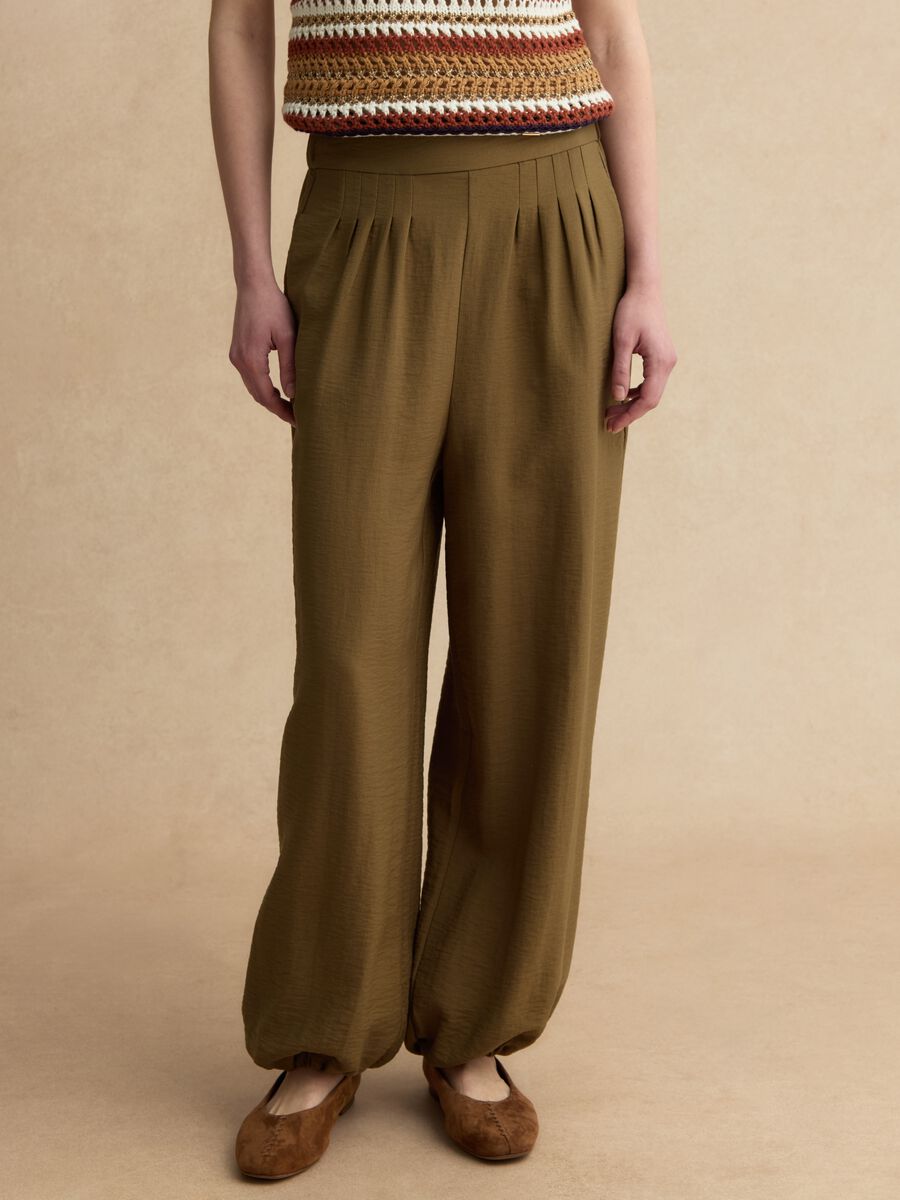 Pantaloni jogger in misto viscosa verdi relaxed fit_1