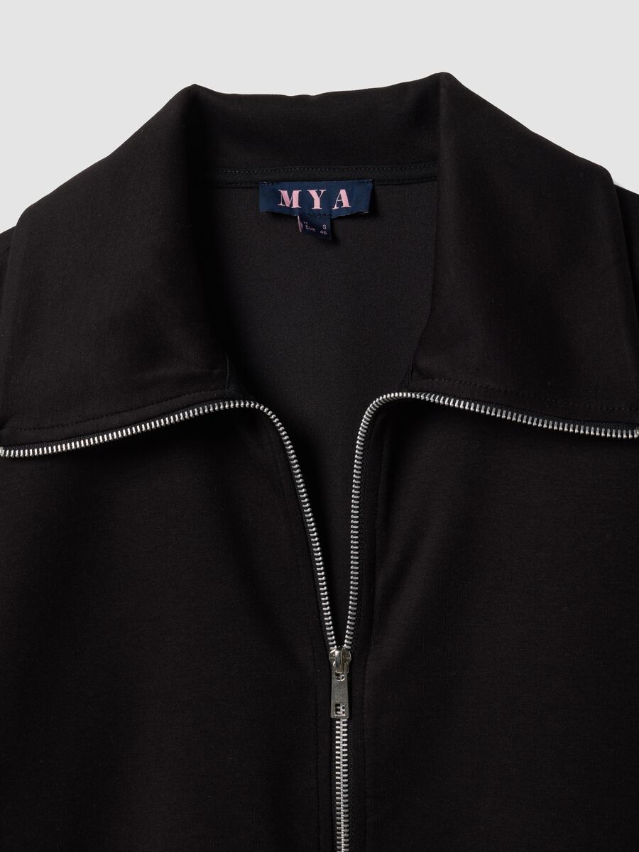 Felpa full zip nera in viscosa elasticizzata con colletto_1