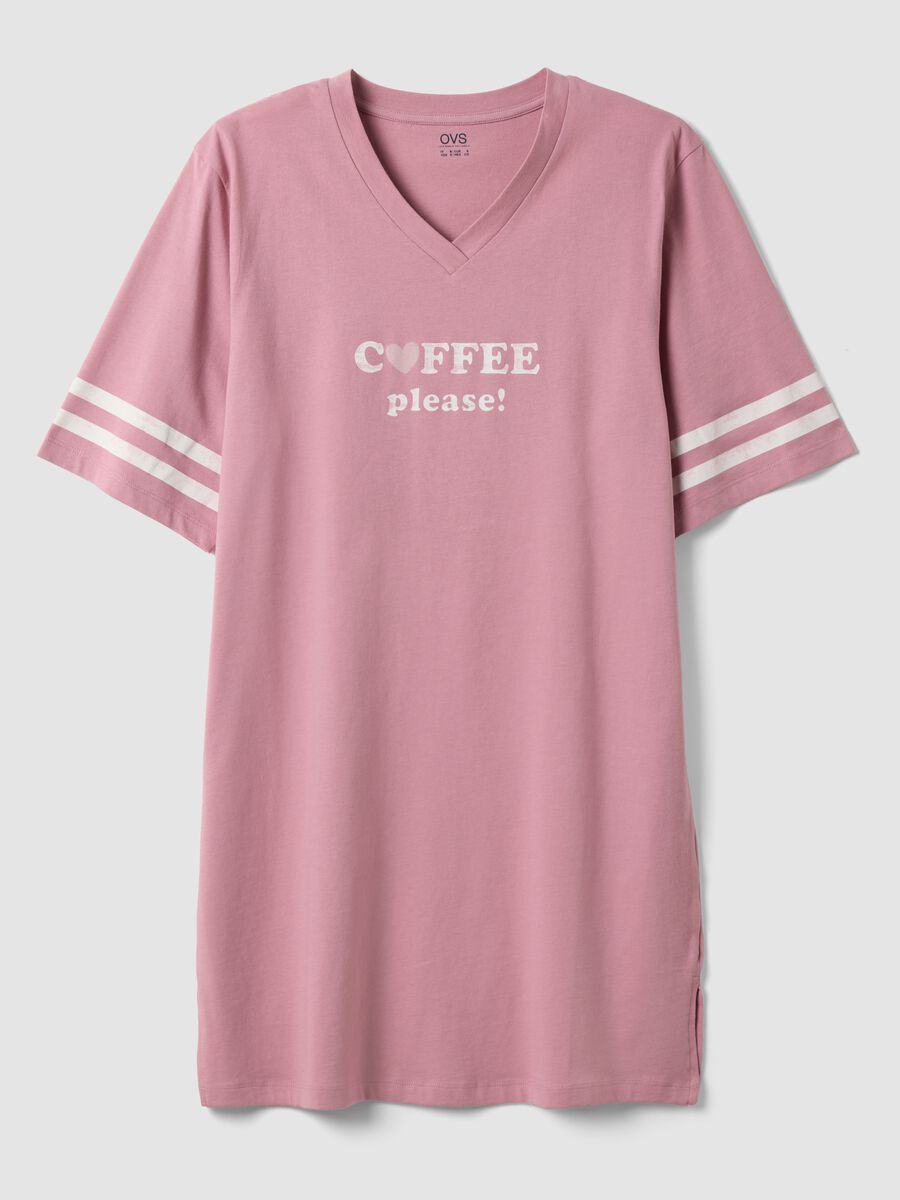 Camicia da notte rosa in puro cotone organico con scollo a V con stampa_4