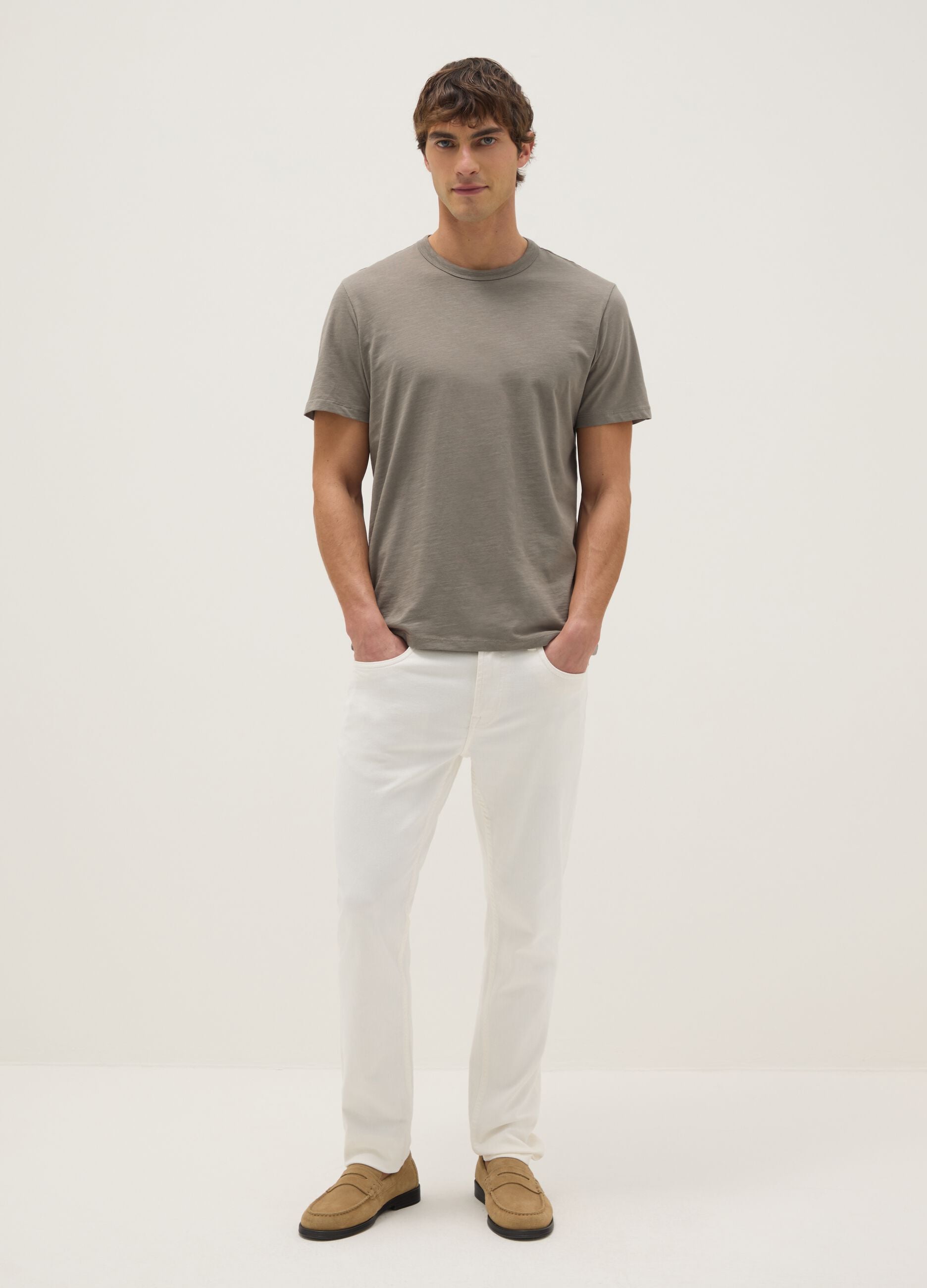 Grey pure cotton short sleeve regular fit t-shirt