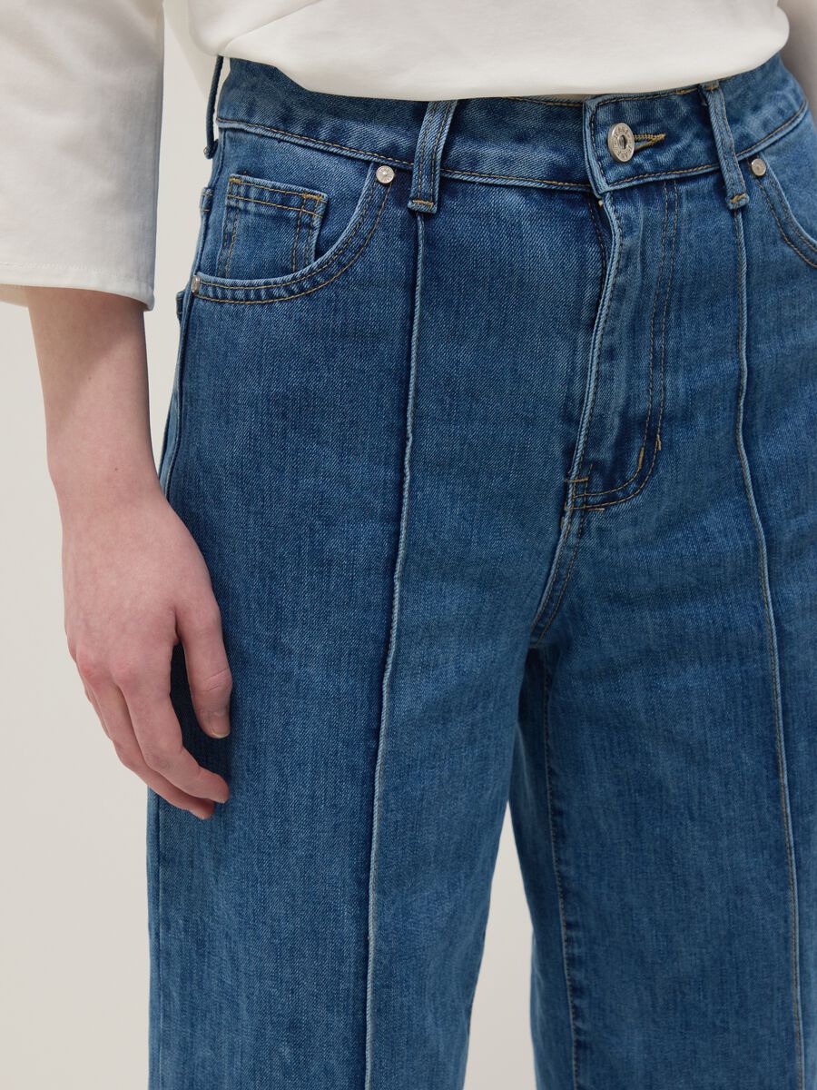 Regular fit blue stretch denim cotton blend trousers_3
