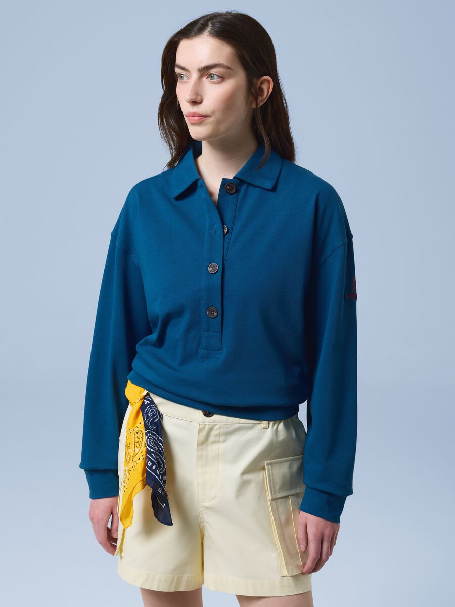 ALTAVIA SAILING blue long-sleeve polo shirt in pure cotton_0