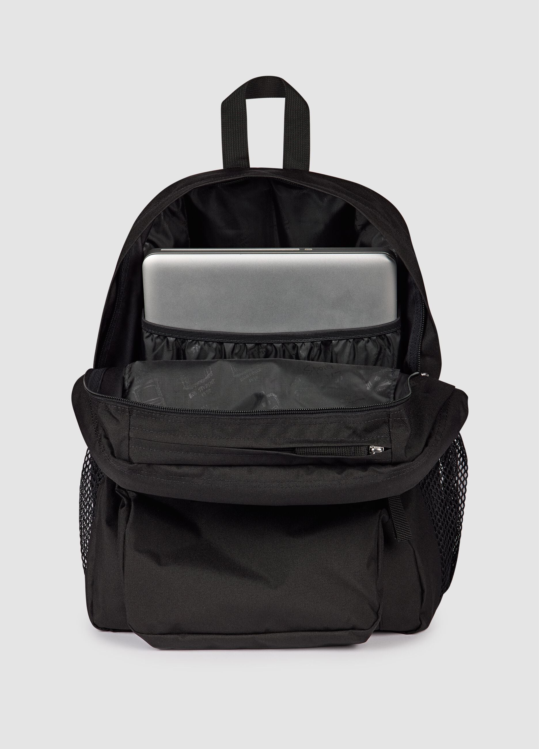 Black backpack with external pockets