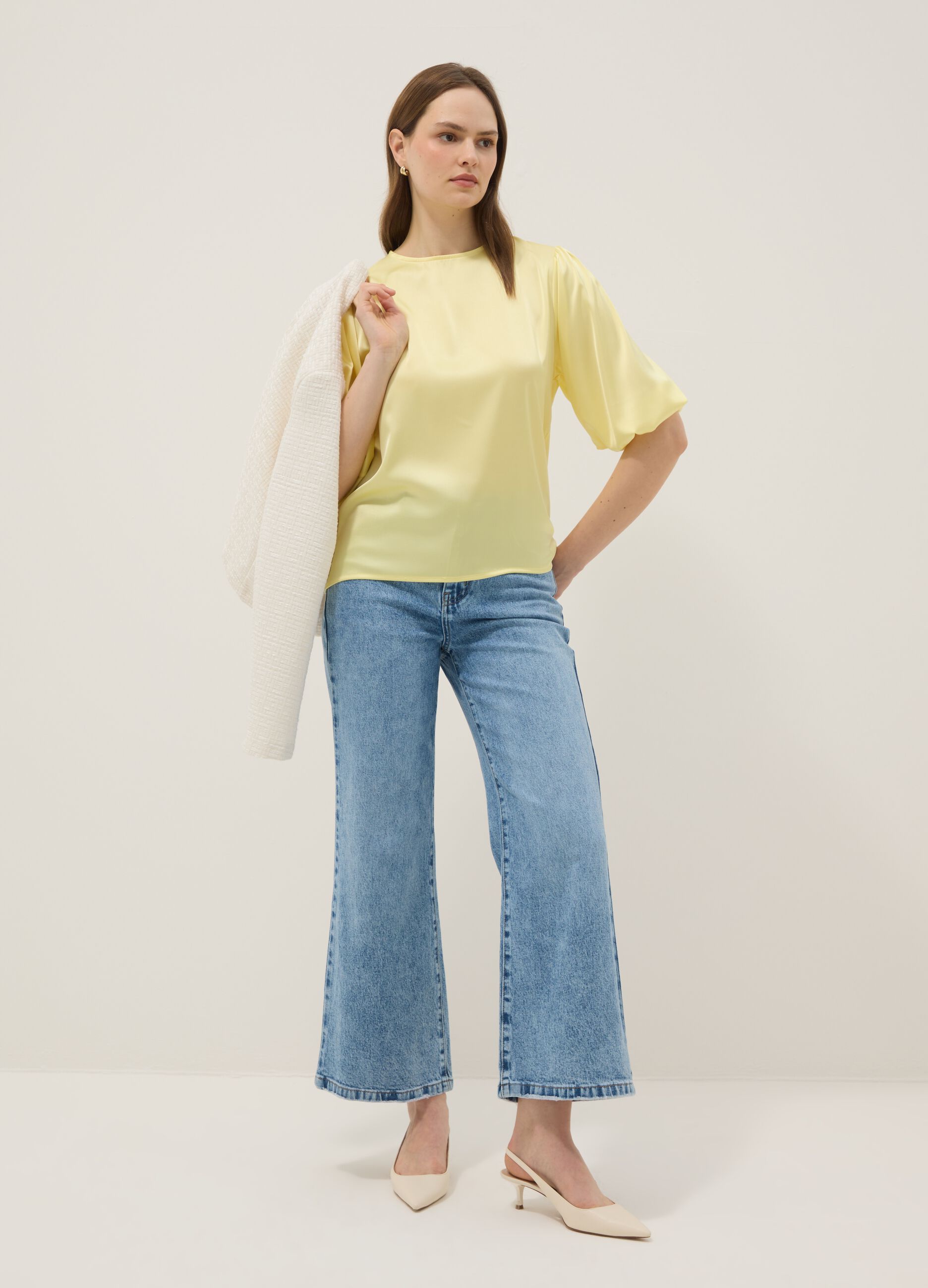 Maglia a maniche lunghe gialla regular fit con chiusura a goccia
