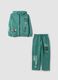 Green cotton-blend jogging set with hooded sweatshirt for boys_0