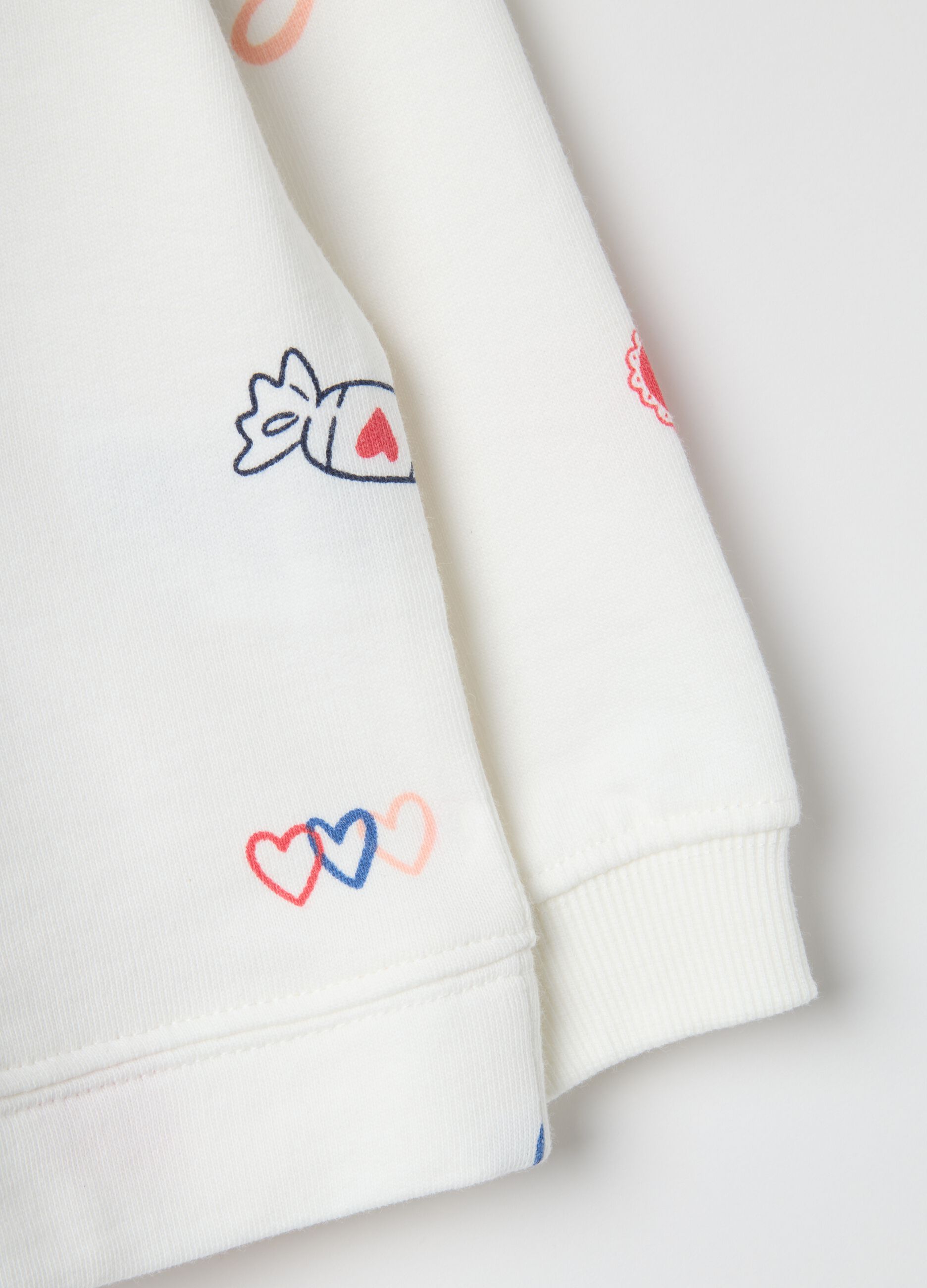 Felpa girocollo bianca da bimba in puro cotone regular fit con disegni