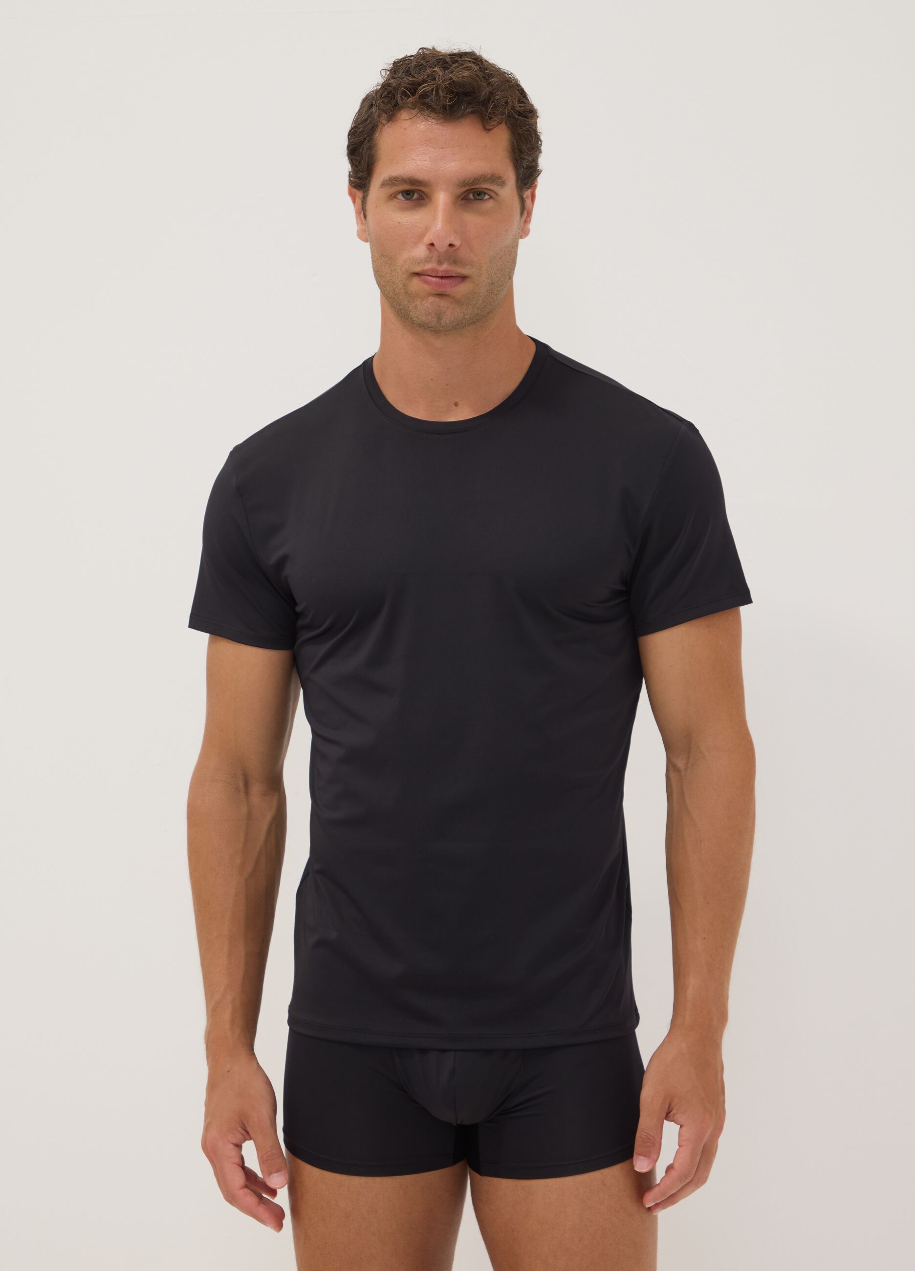 2-pack of black stretch microfibre T-shirts, regular fit