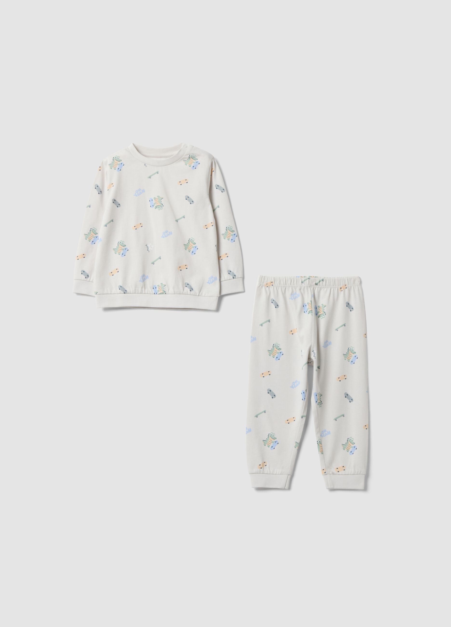 Grey organic cotton jersey pyjamas with crocodile print