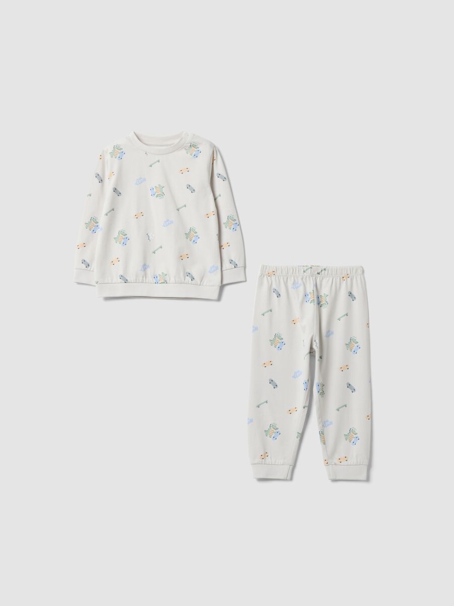 Grey organic cotton jersey pyjamas with crocodile print_0