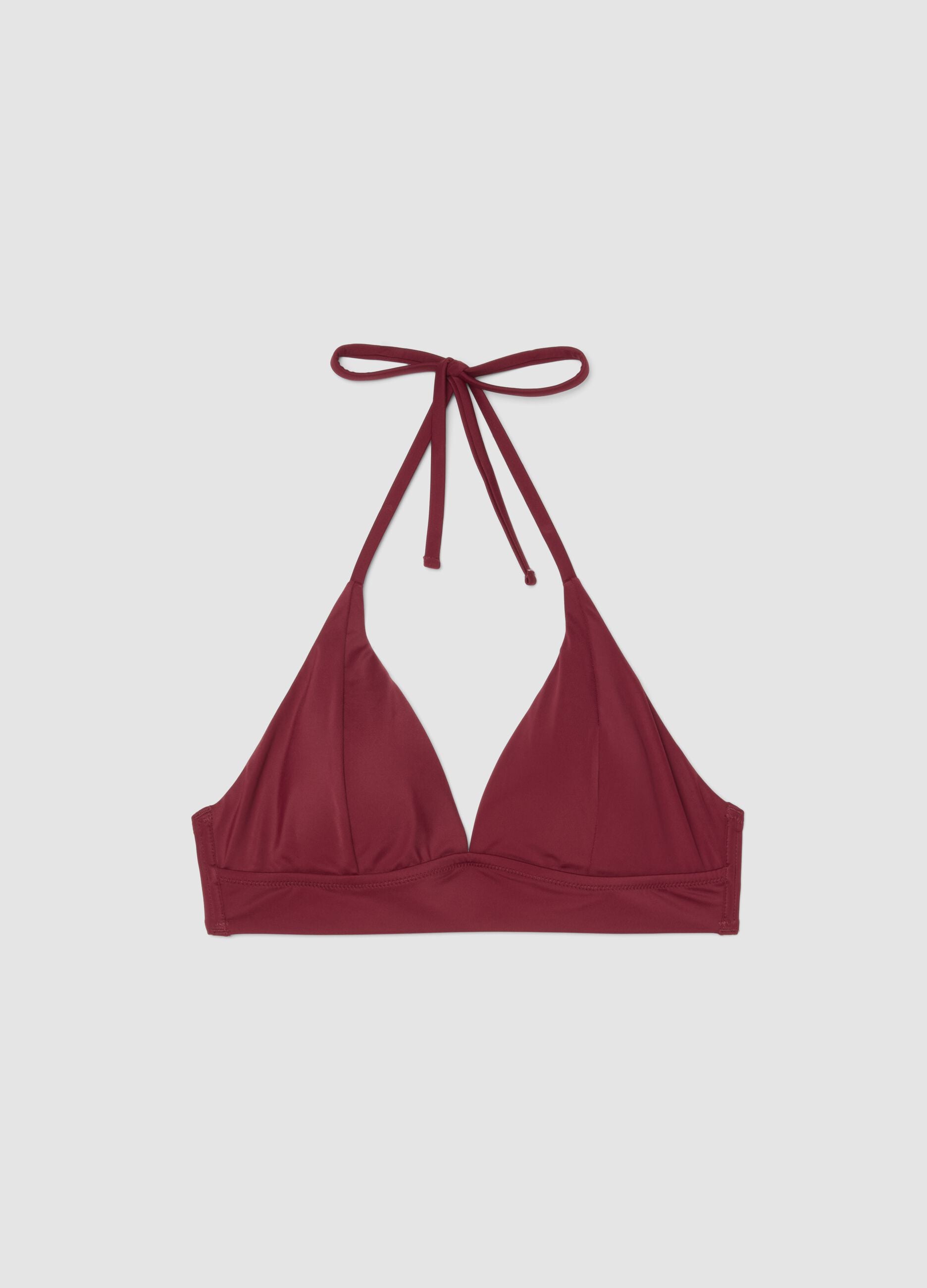 Red stretch bikini top with removable padding