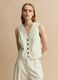 Beige slim fit viscose and linen mix waistcoat_0