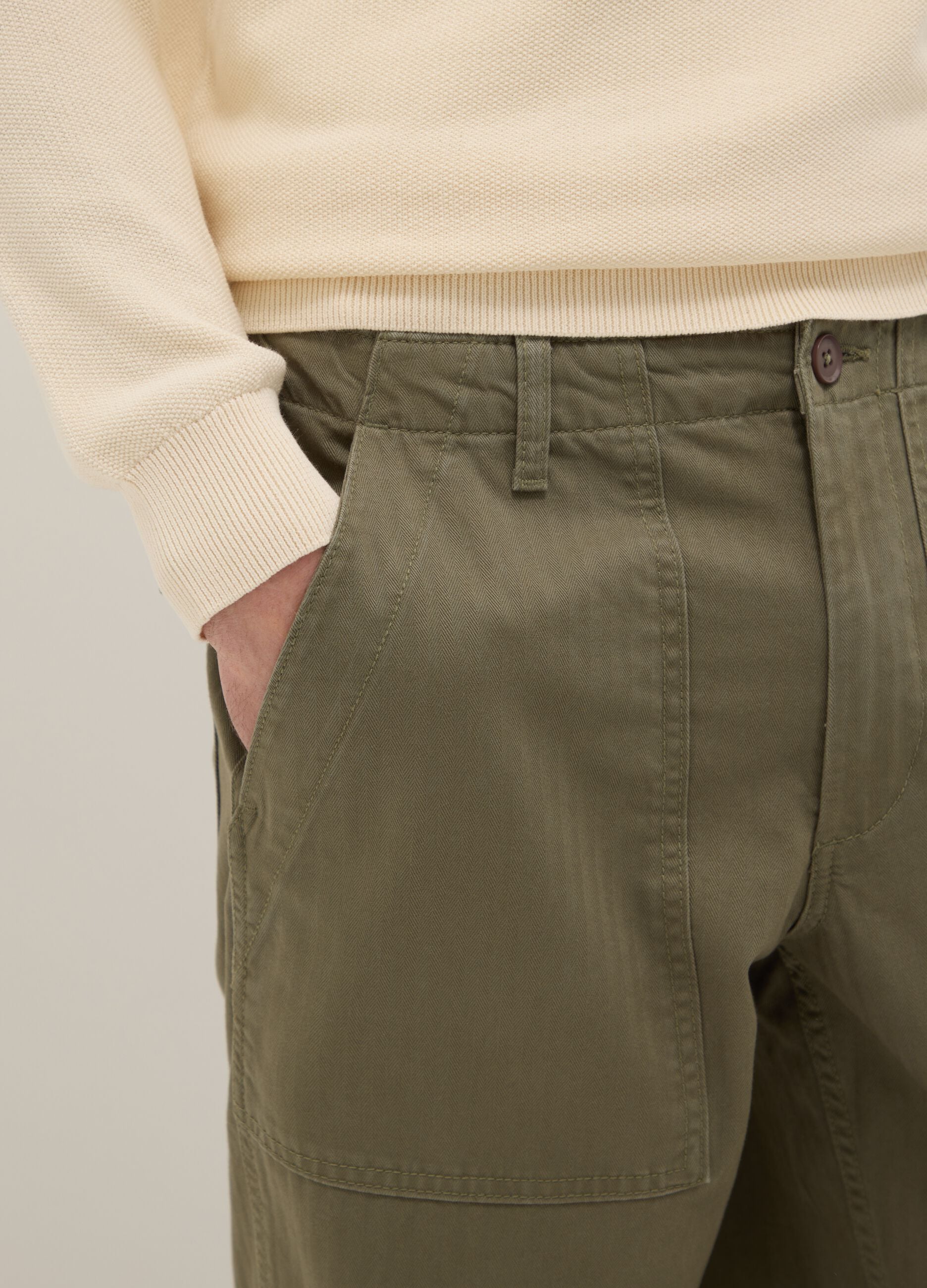 Green regular fit pure cotton chino trousers