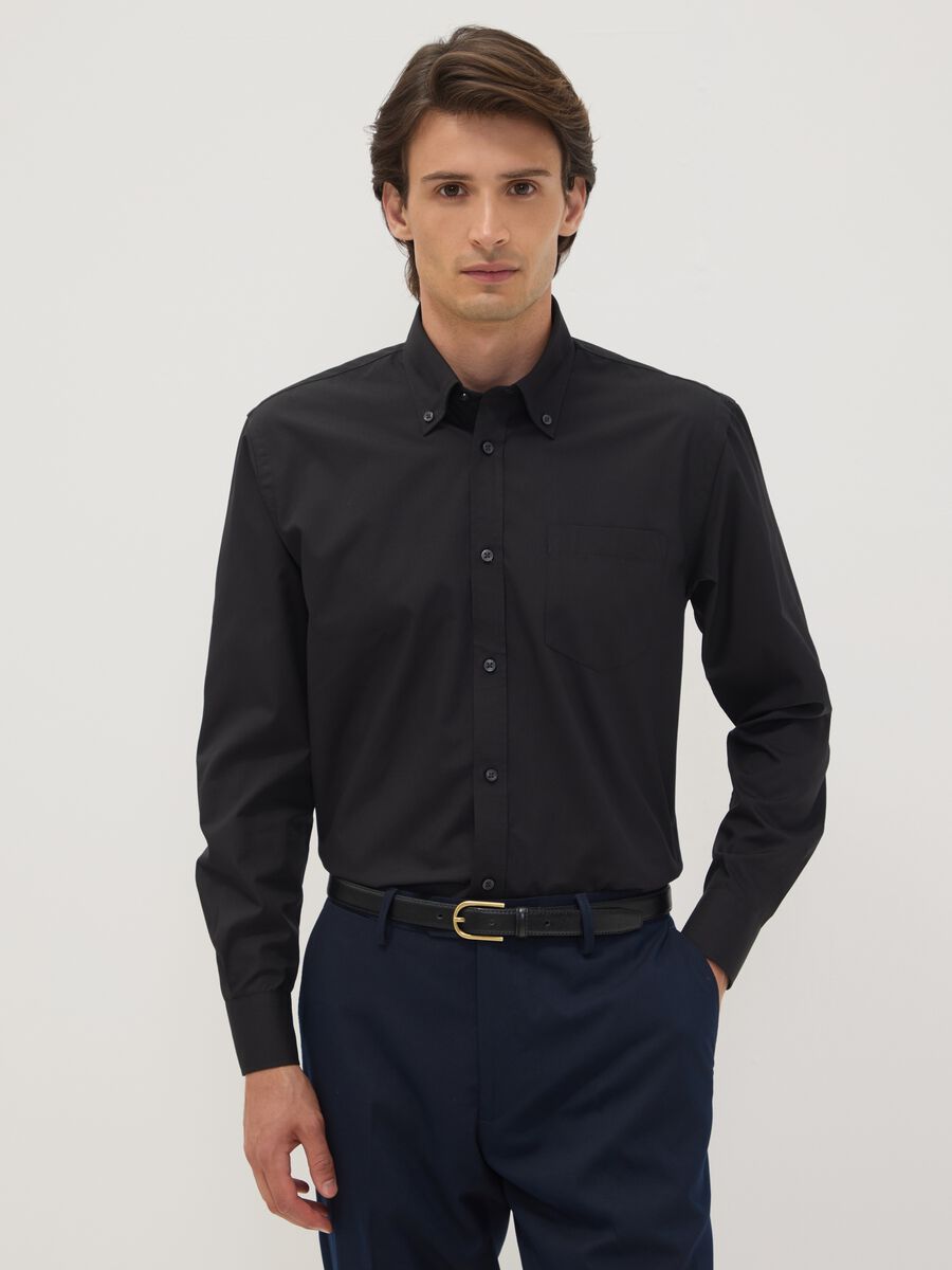 Black slim-fit shirt with classic collar, easy-iron_0