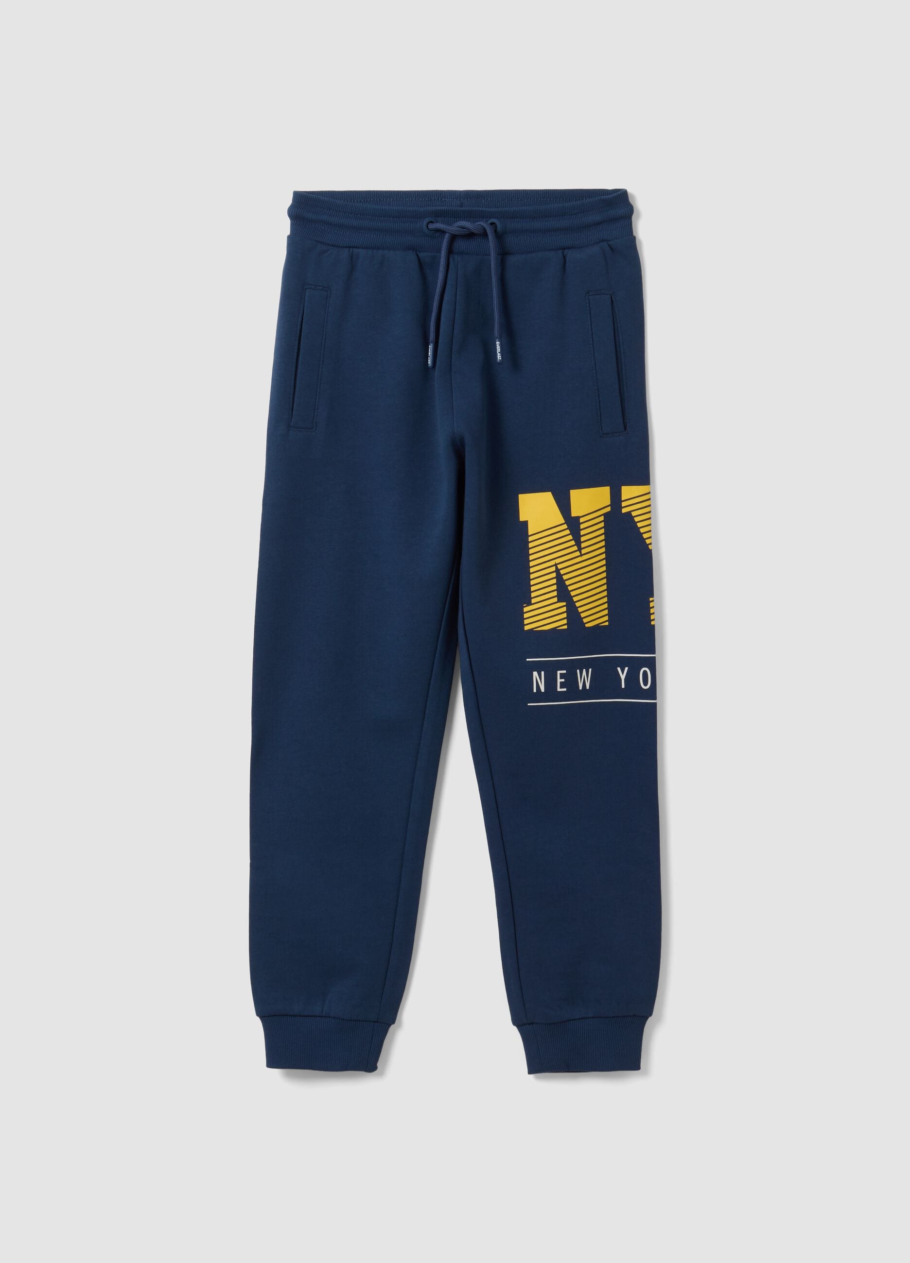 Blue pure cotton joggers with contrast print for boys