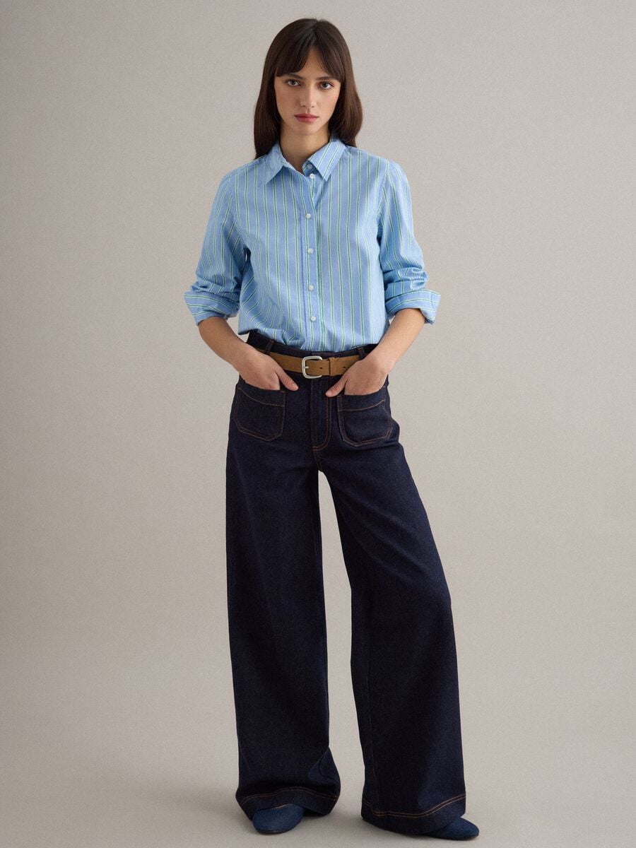 Light blue pure cotton striped shirt with regular fit_1