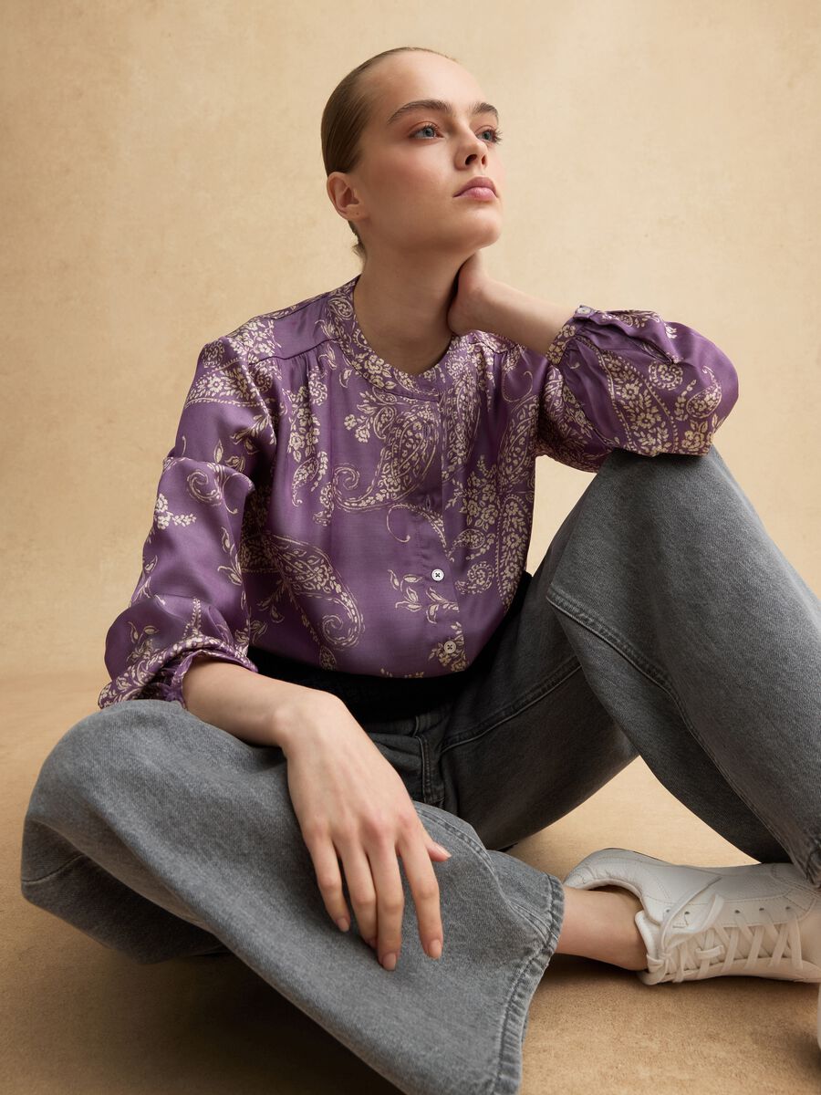 Multicolour viscose blend regular fit shirt with mandarin collar_1