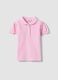 Girls' pink pure cotton polo with regular fit and ruched sleeves_0