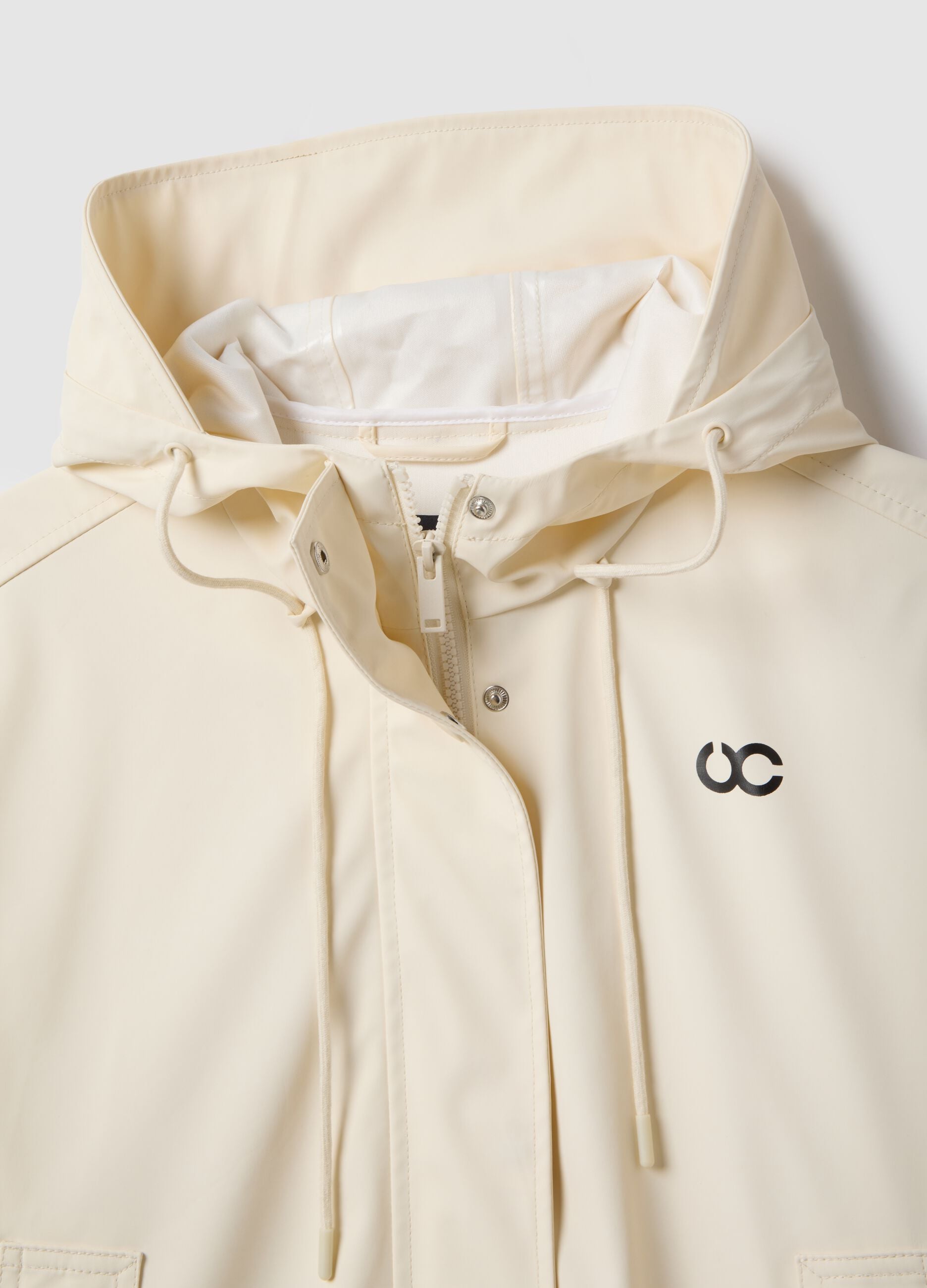 Beige Waterproof Jacket with Hood Regular Fit
