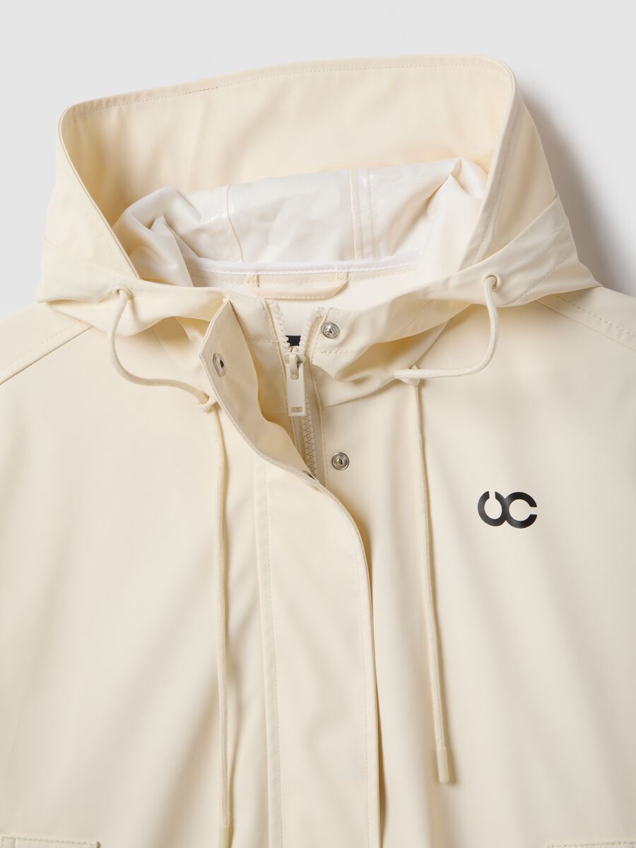 Beige Waterproof Jacket with Hood Regular Fit_5