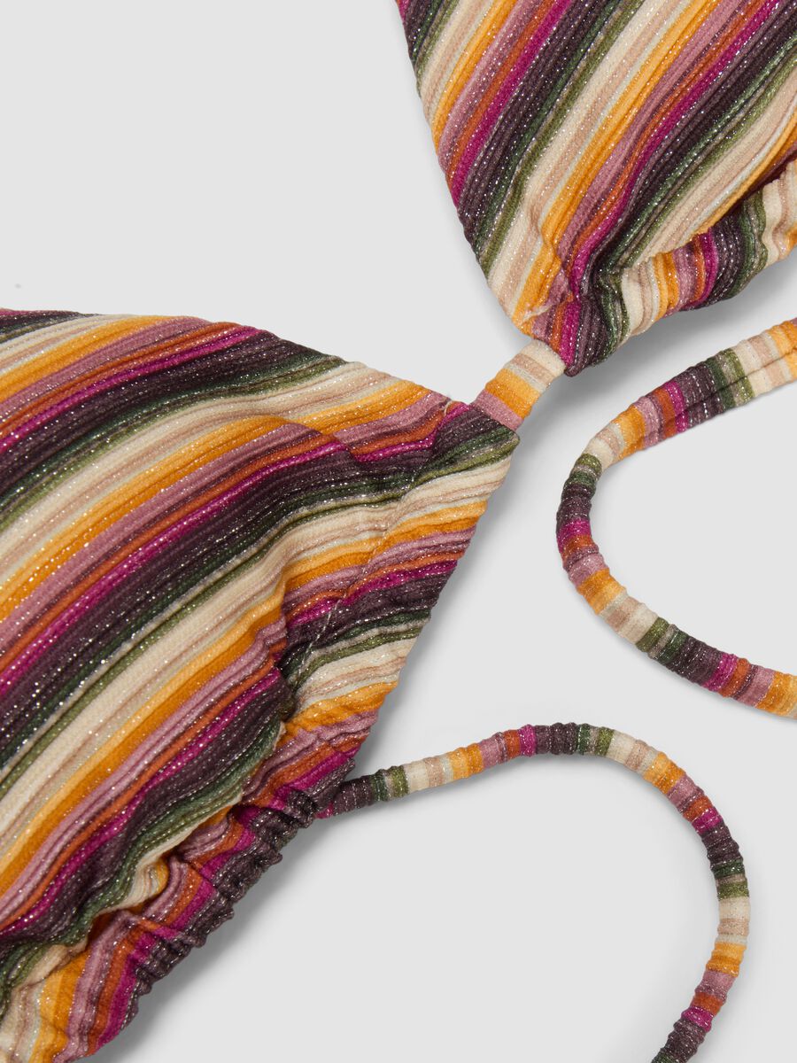 Multicoloured striped triangle bikini top in stretch fabric_5