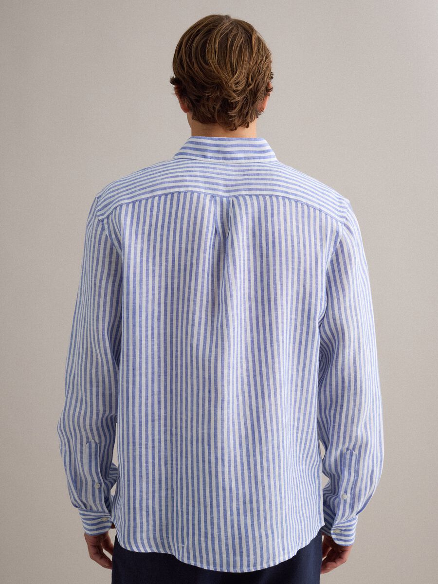 Camicia azzurra a righe in puro lino regular fit_3
