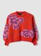 Red pure cotton crew-neck jumper with floral pattern for girls_3