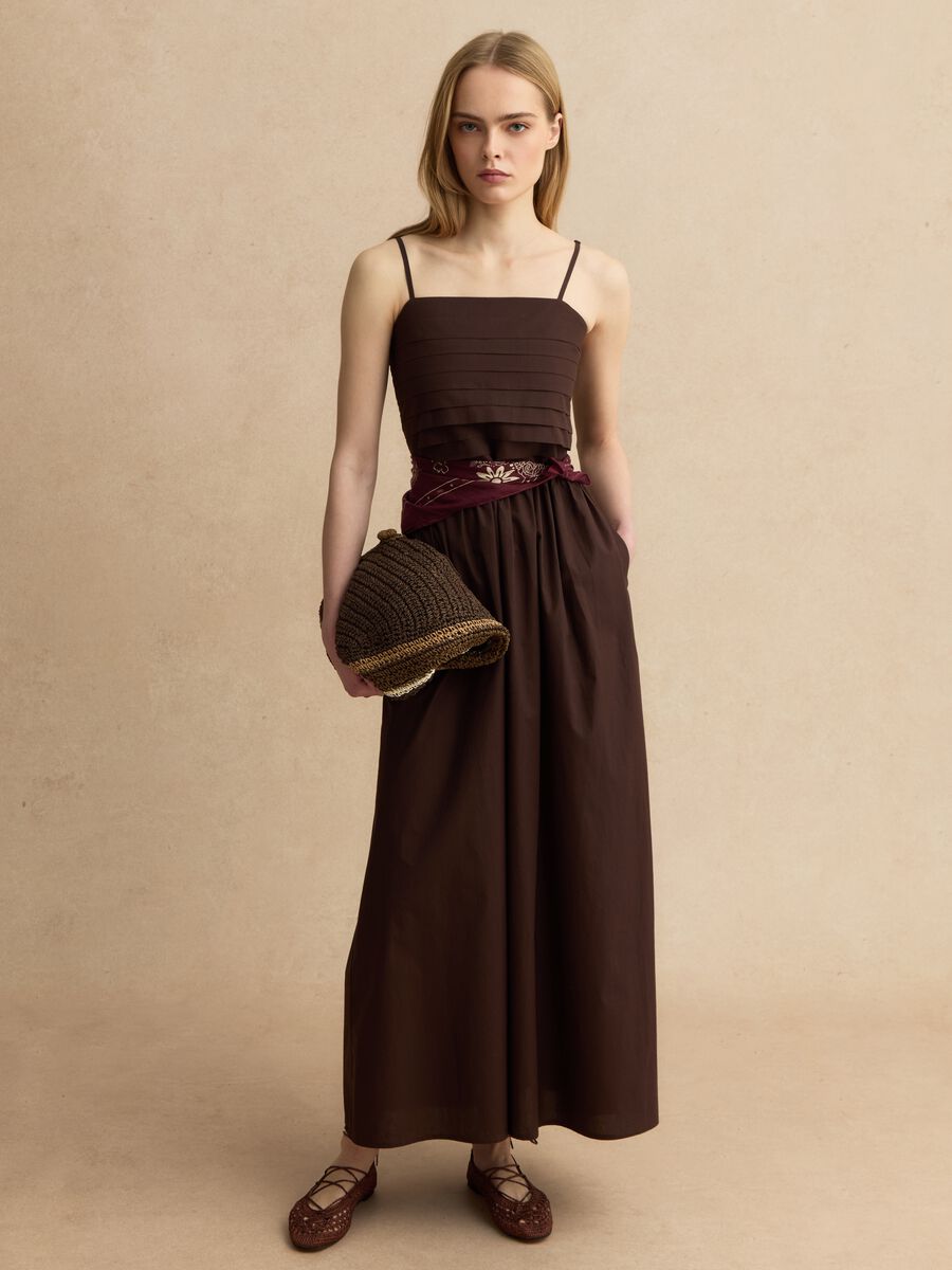 Sleeveless dress in pure brown cotton regular fit_0