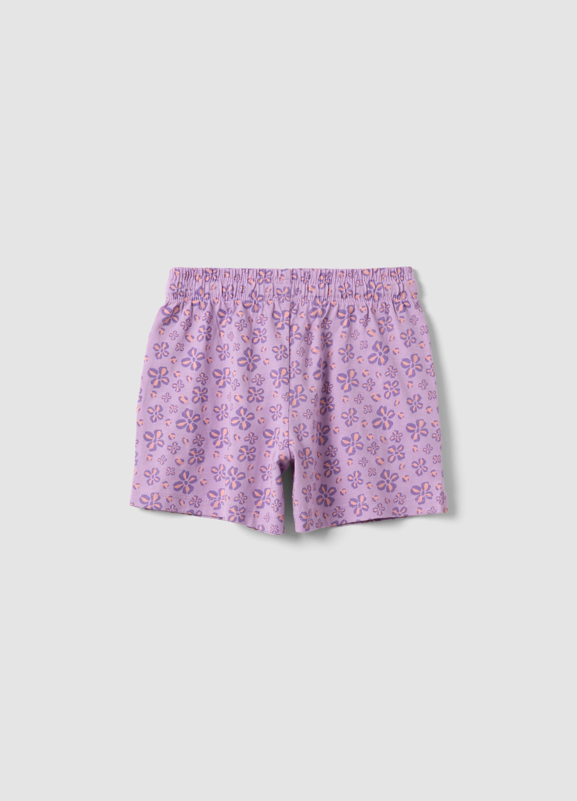 Purple pure cotton shorts with floral print