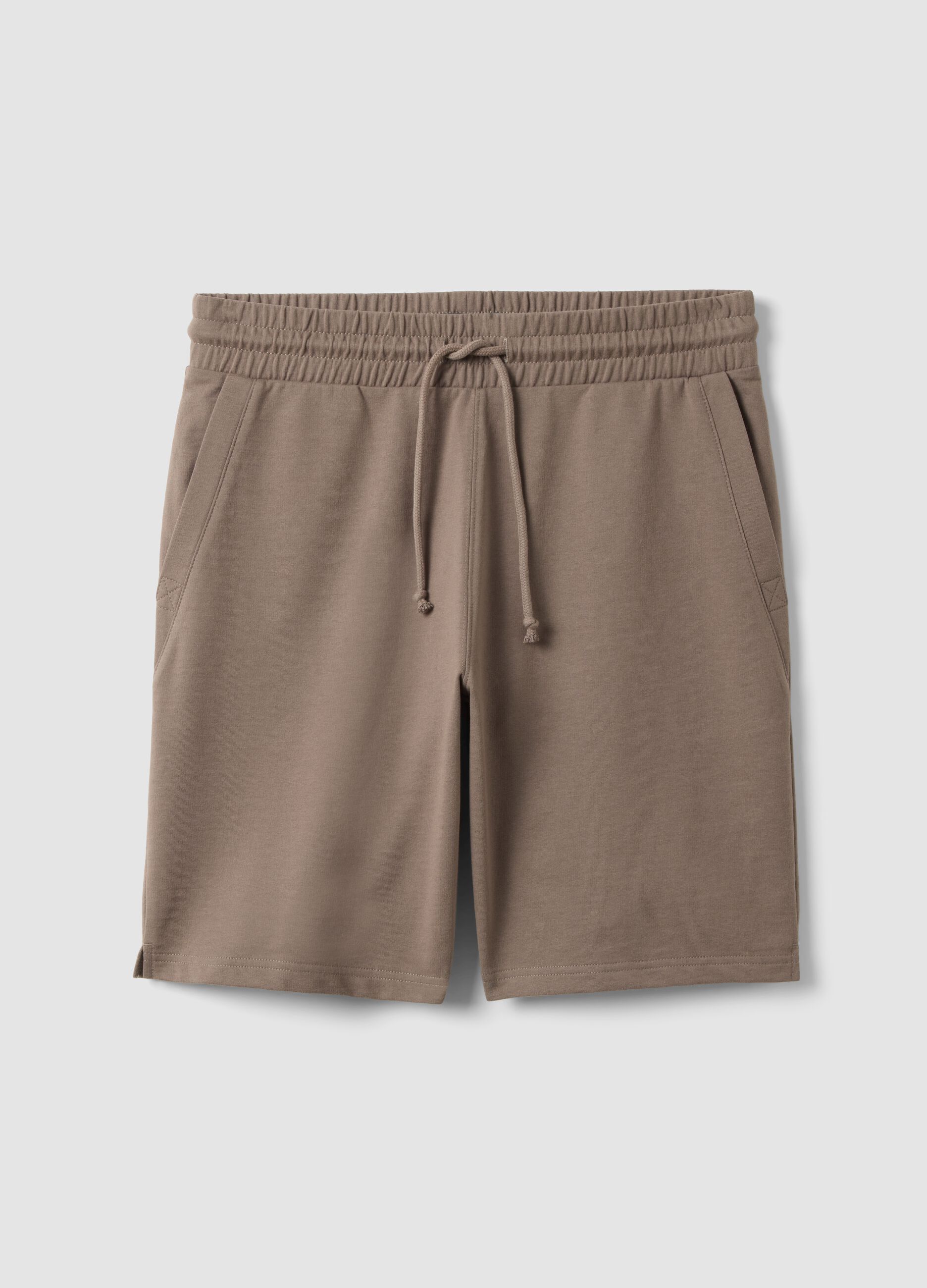Brown cotton blend regular fit shorts