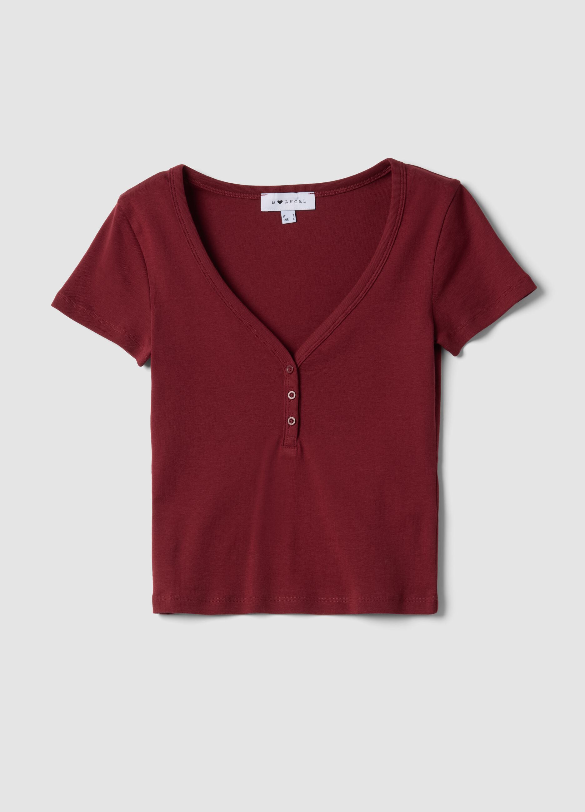 Red pure cotton V-neck regular fit T-shirt