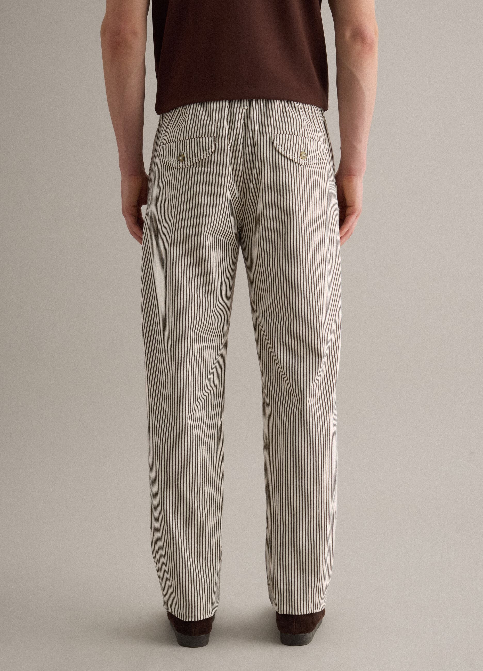 Multicolour striped stretch cotton regular fit trousers
