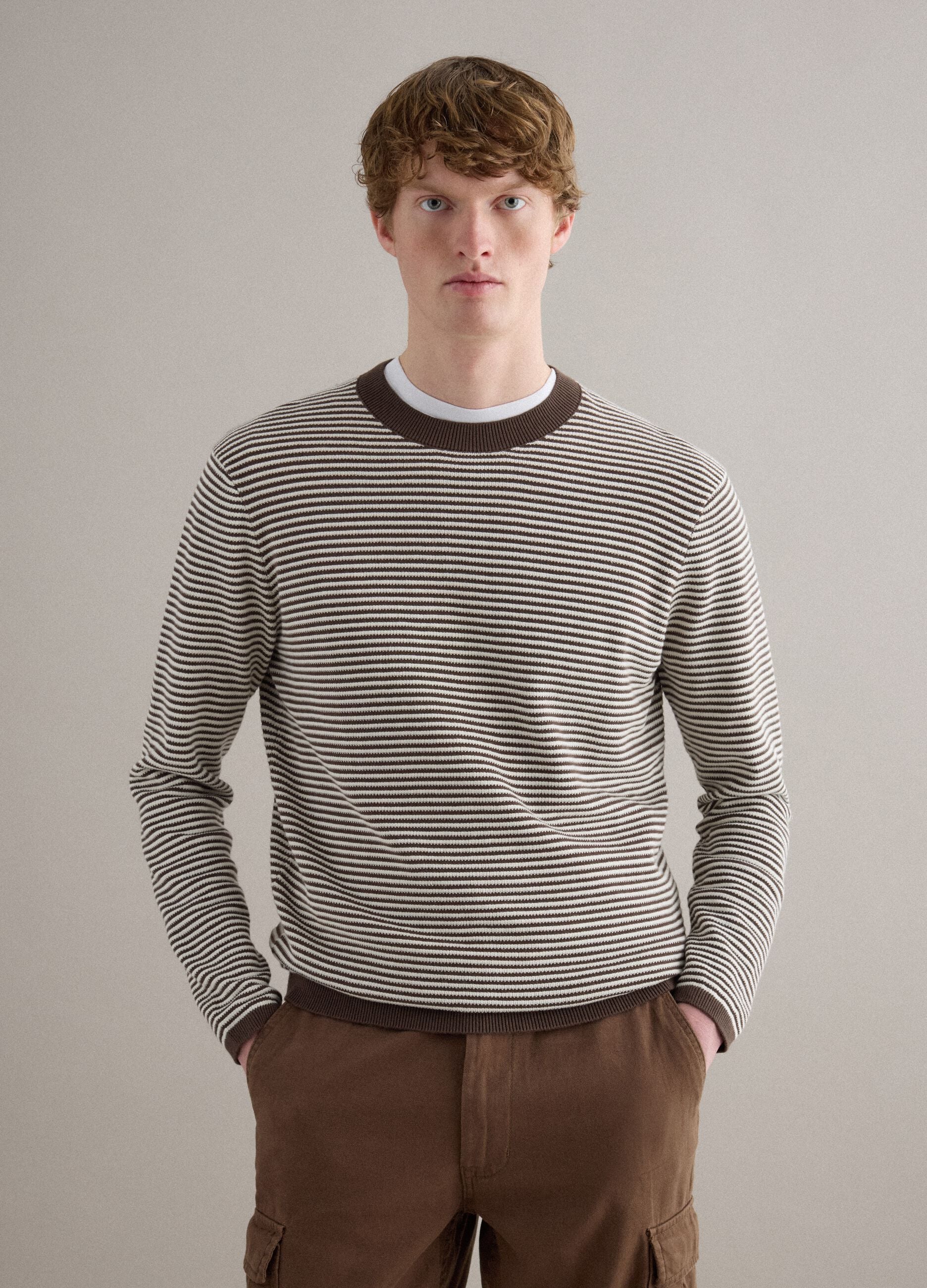 Multicoloured striped pure cotton sweater regular fit