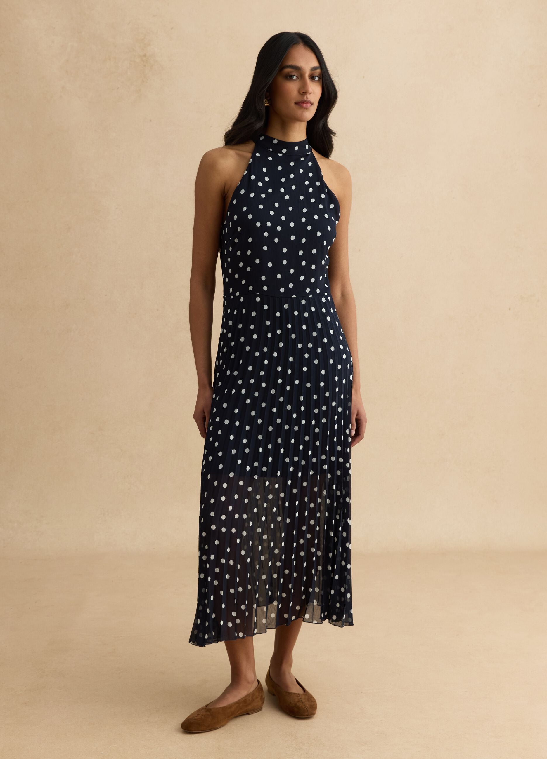 Sleeveless Multicolour Polka Dot Regular Fit Dress