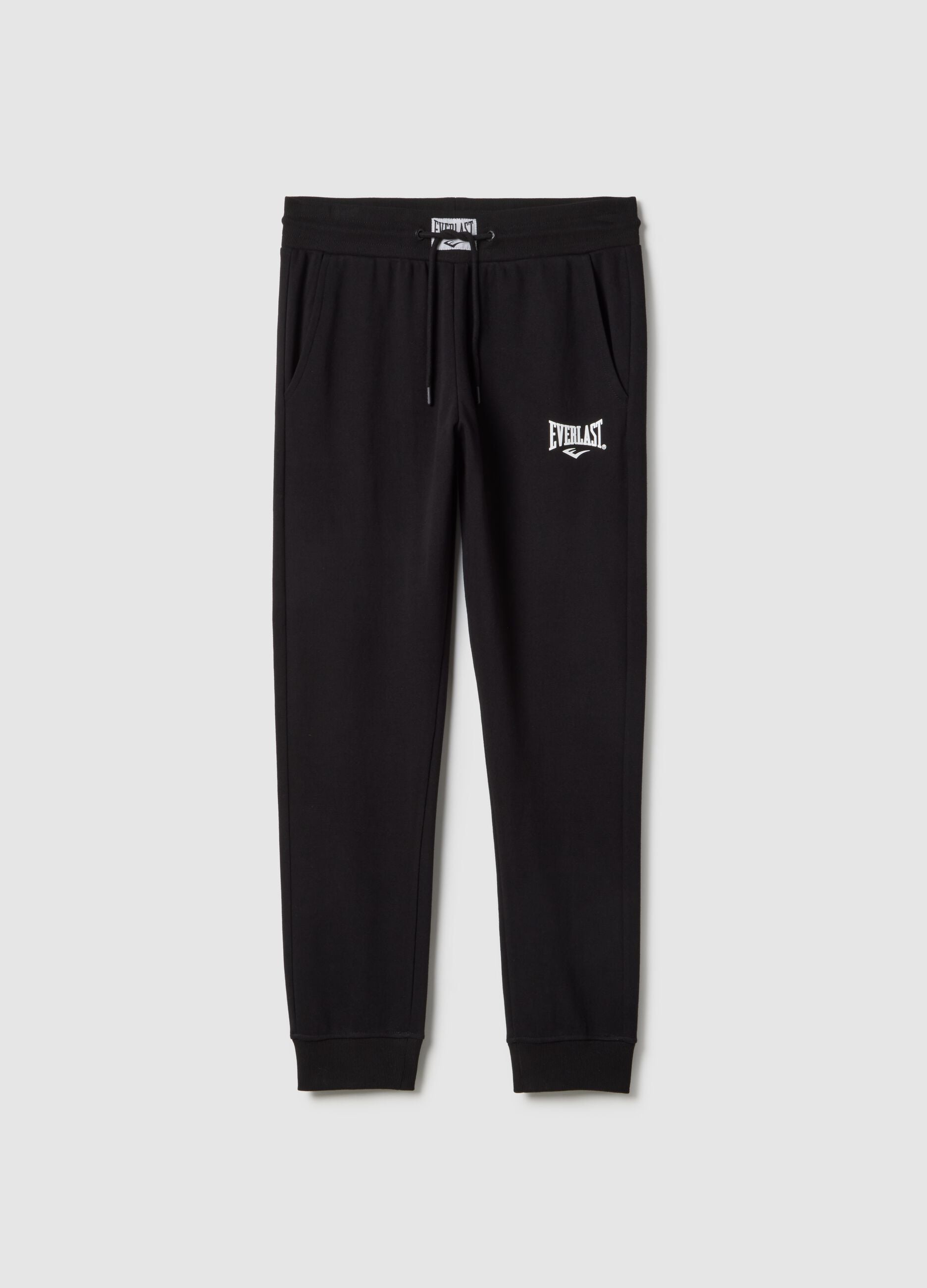 Black Cotton Blend Regular Fit Jogger Pants with Everlast Logo
