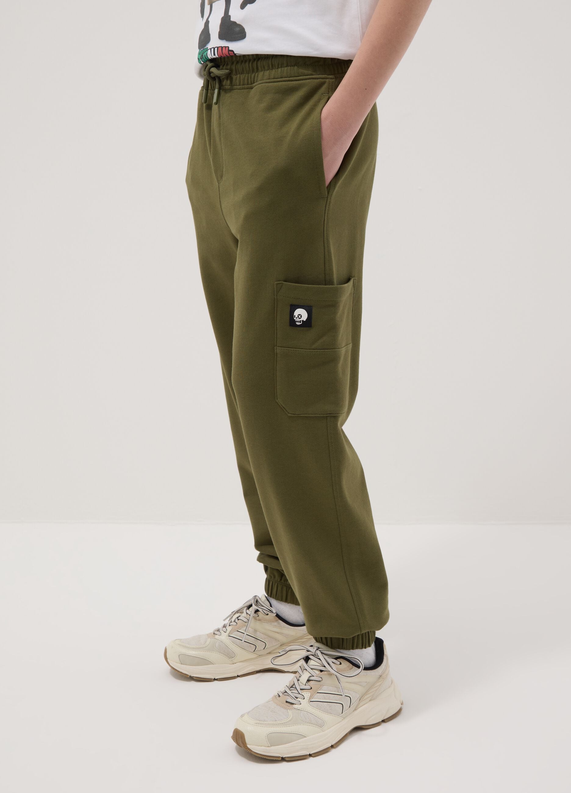 Boys' green pure cotton jogger trousers regular fit
