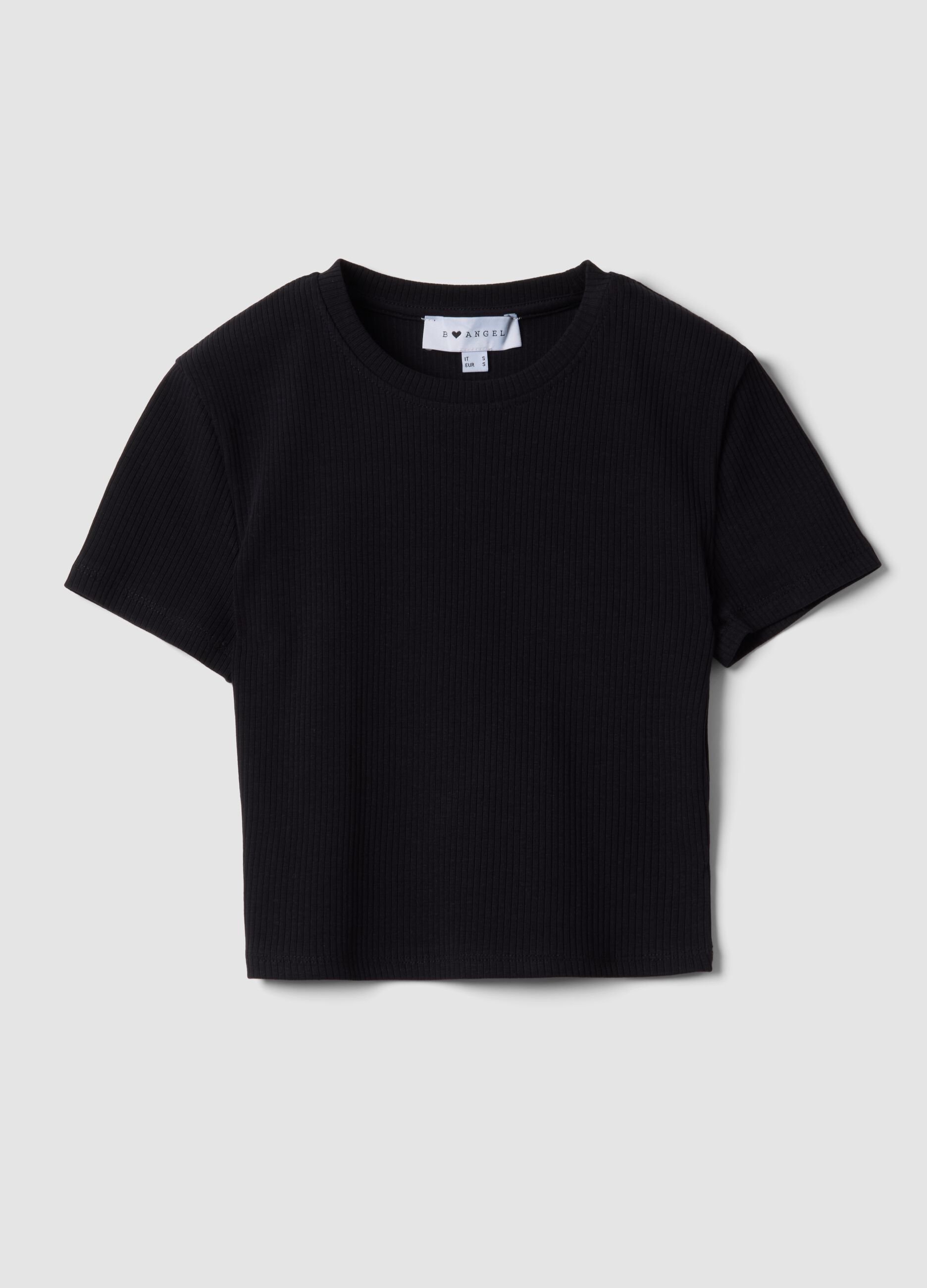 Black ribbed fitted stretch-cotton T-shirt