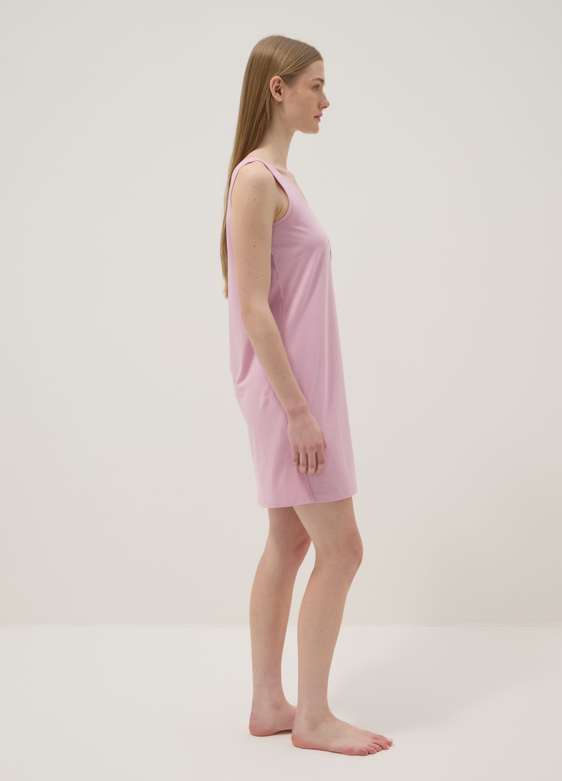 Pink pure cotton nightgown regular fit with strawberries