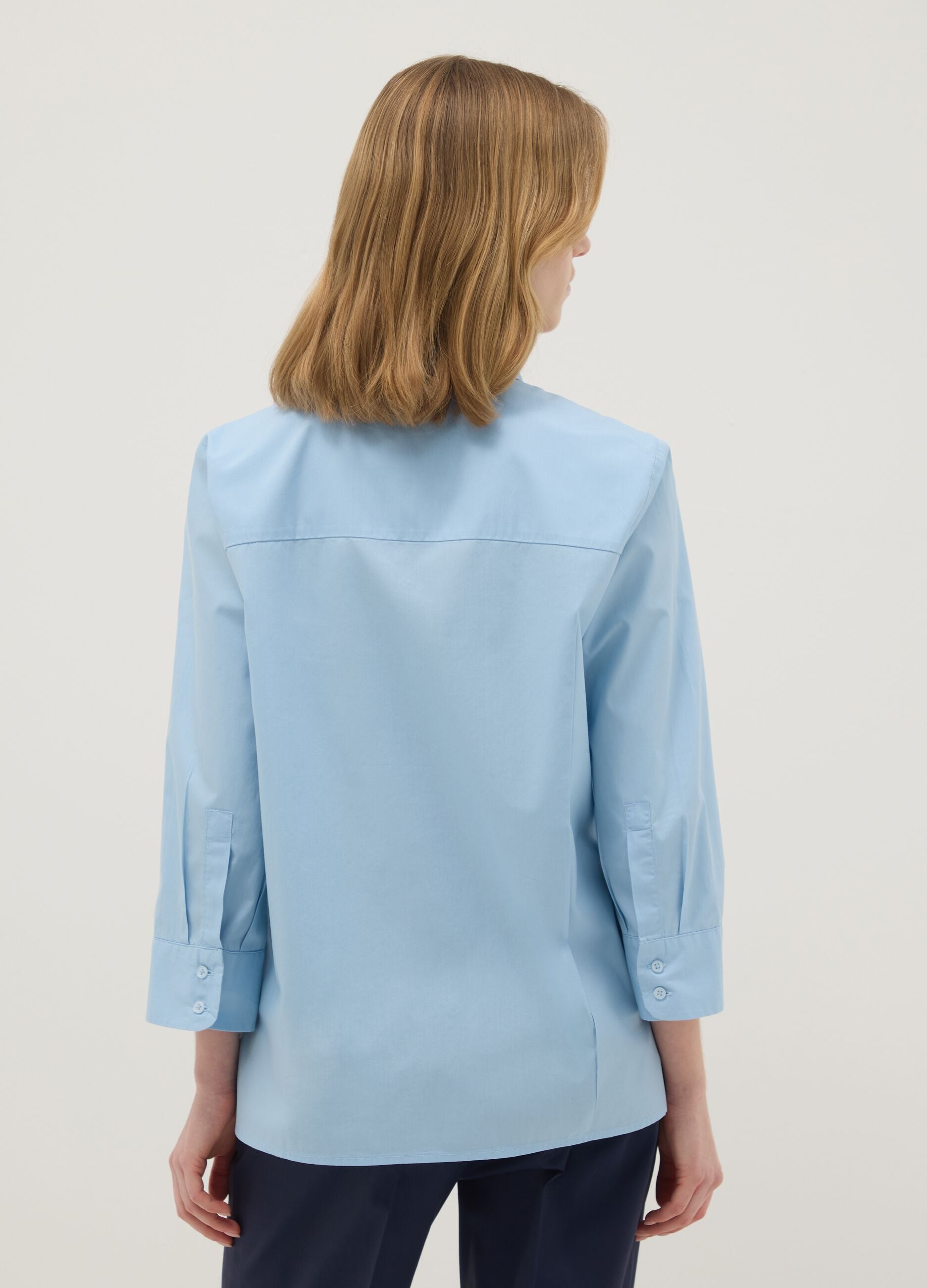 Light blue pure cotton shirt regular fit with three-quarter sleeves