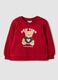 Red pure cotton crew-neck sweatshirt with teddy bear print for baby girl_0