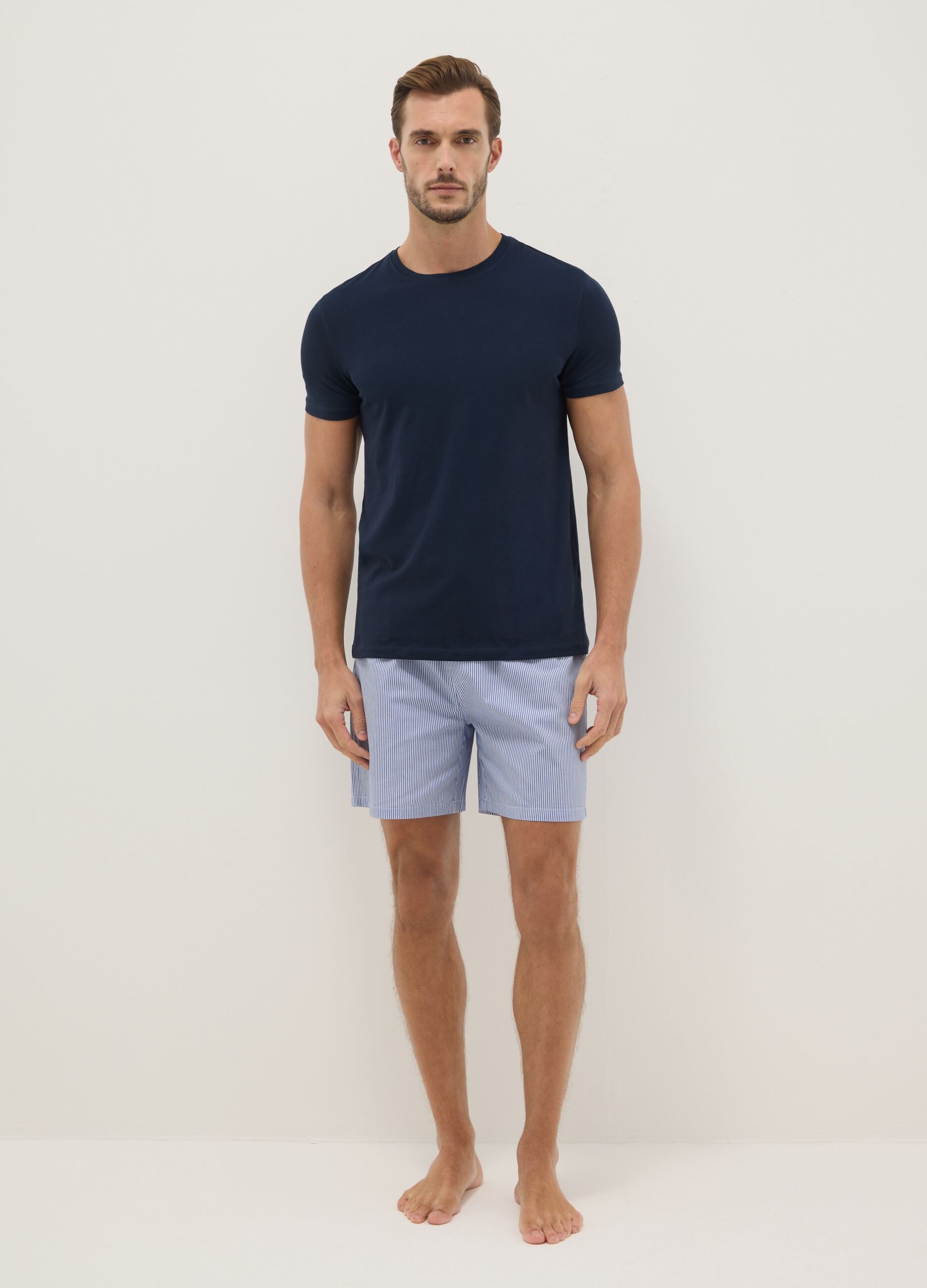 Pure cotton multicolour striped regular fit pyjama shorts