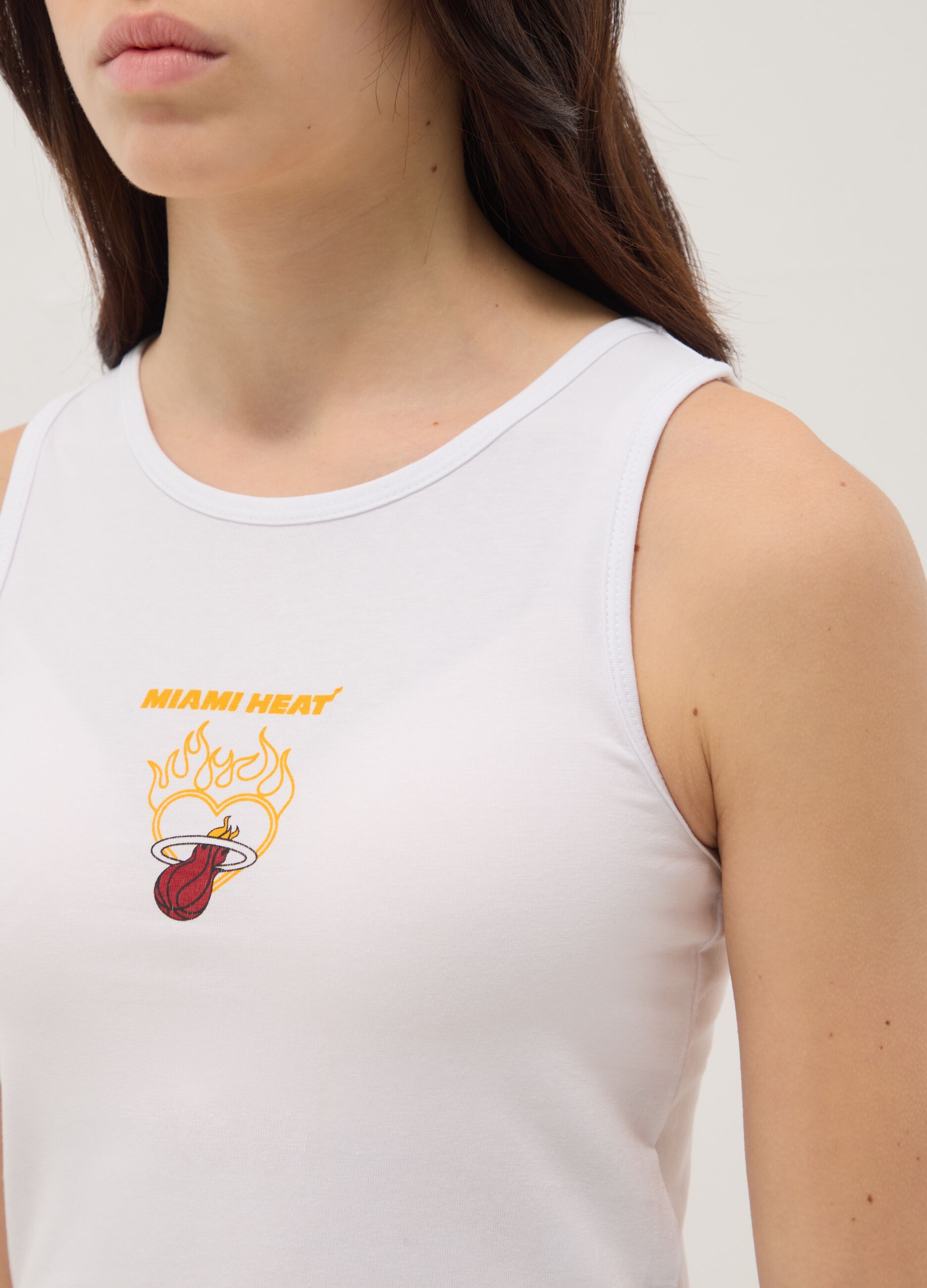 White stretch cotton Miami Heat fitted vest top for girls