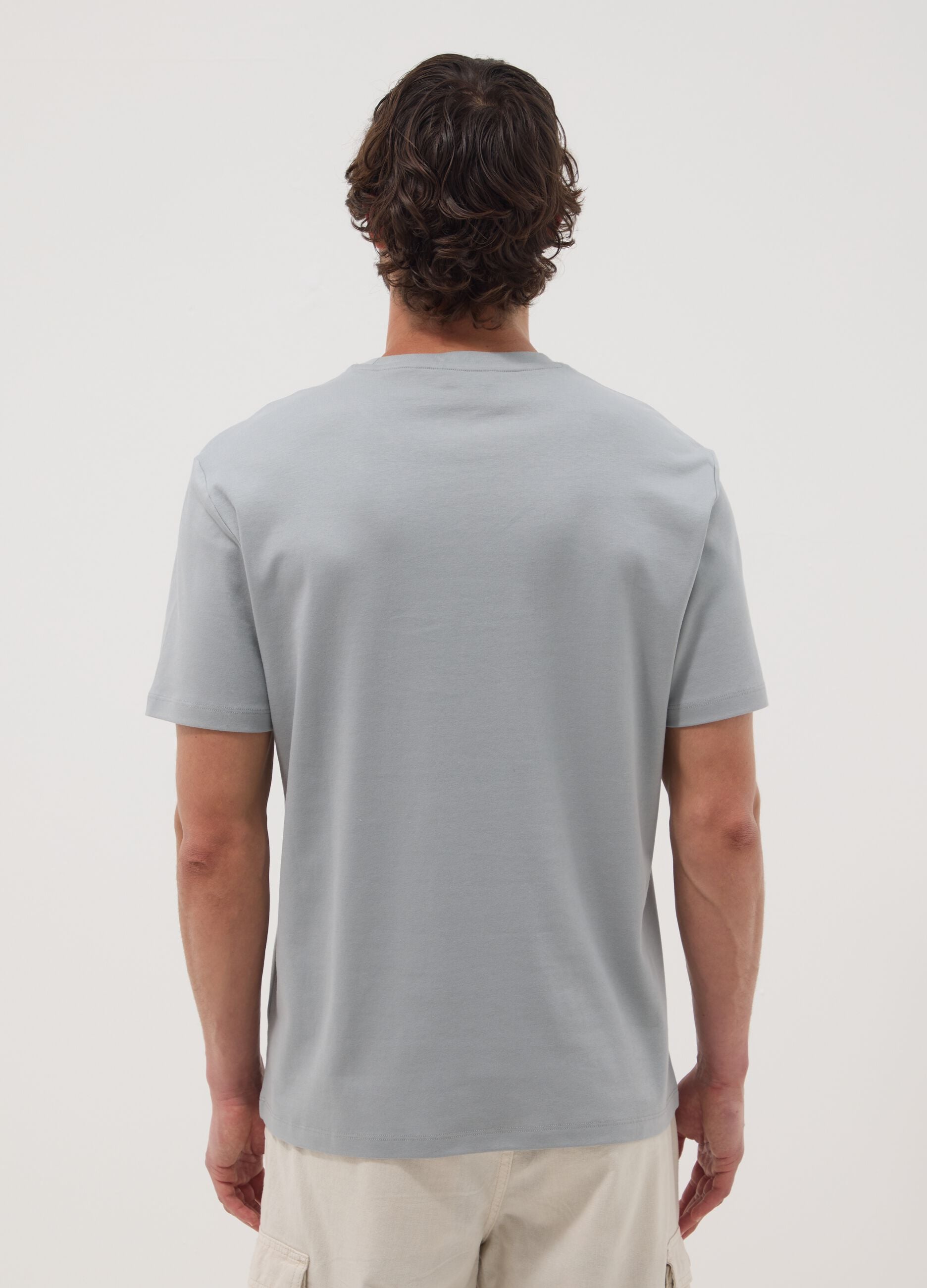 Grey slim-fit T-shirt in pure mercerised cotton