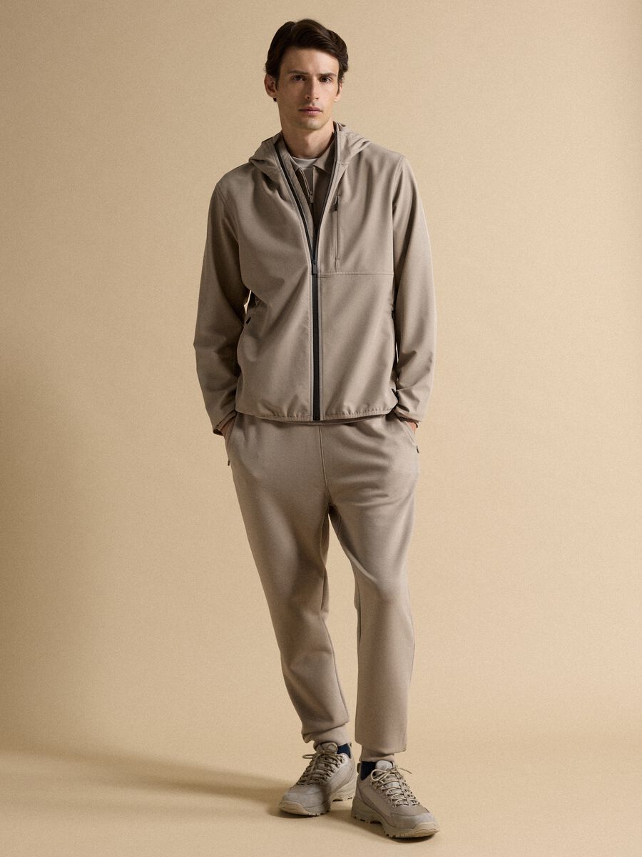 Beige hooded jacket in stretch fabric, regular fit_1