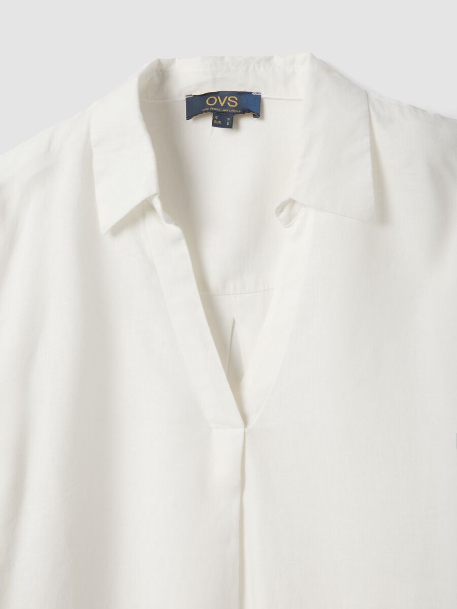 White linen and viscose-blend V-neck regular-fit shirt_6