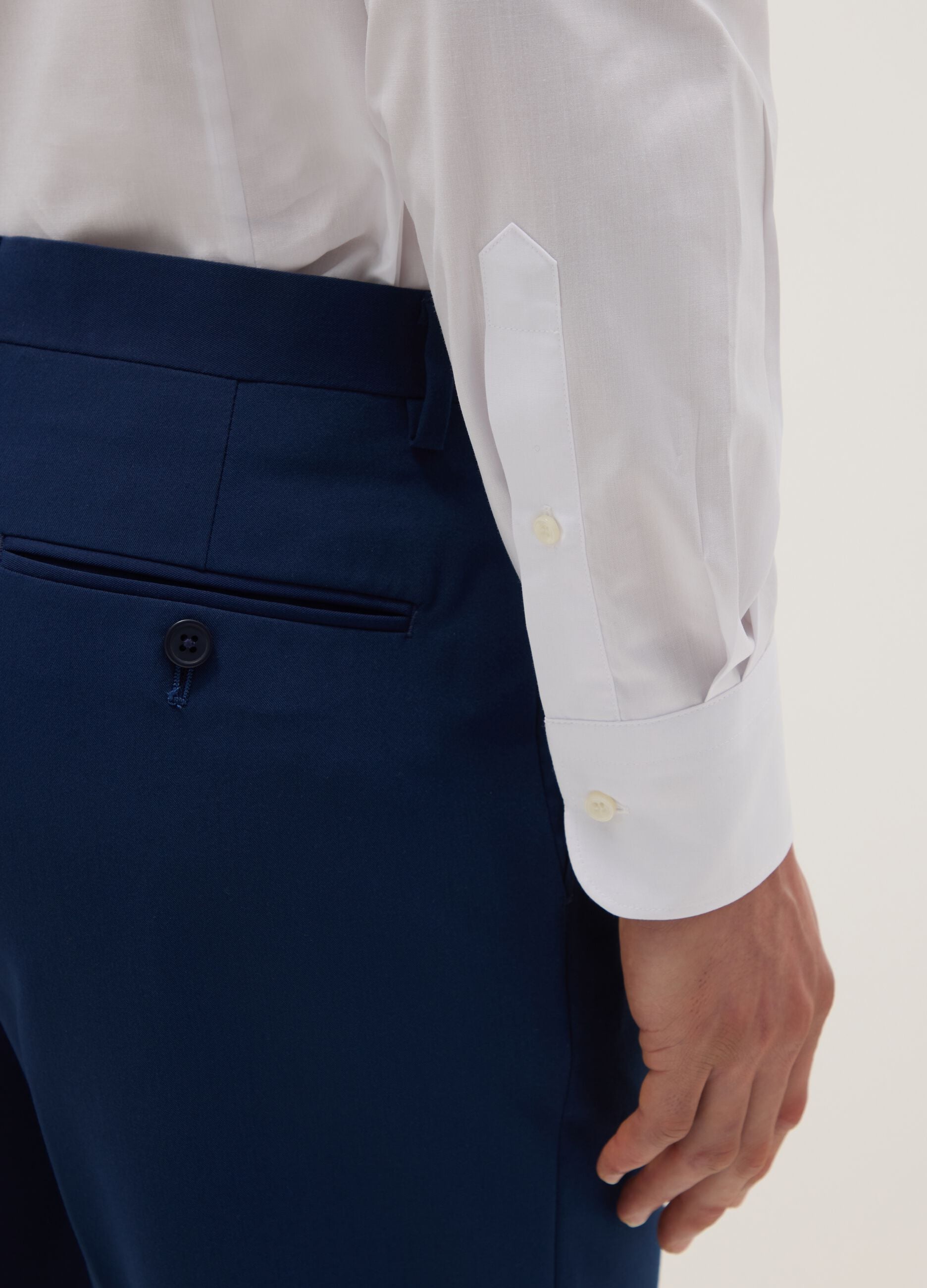 White cotton blend slim fit shirt