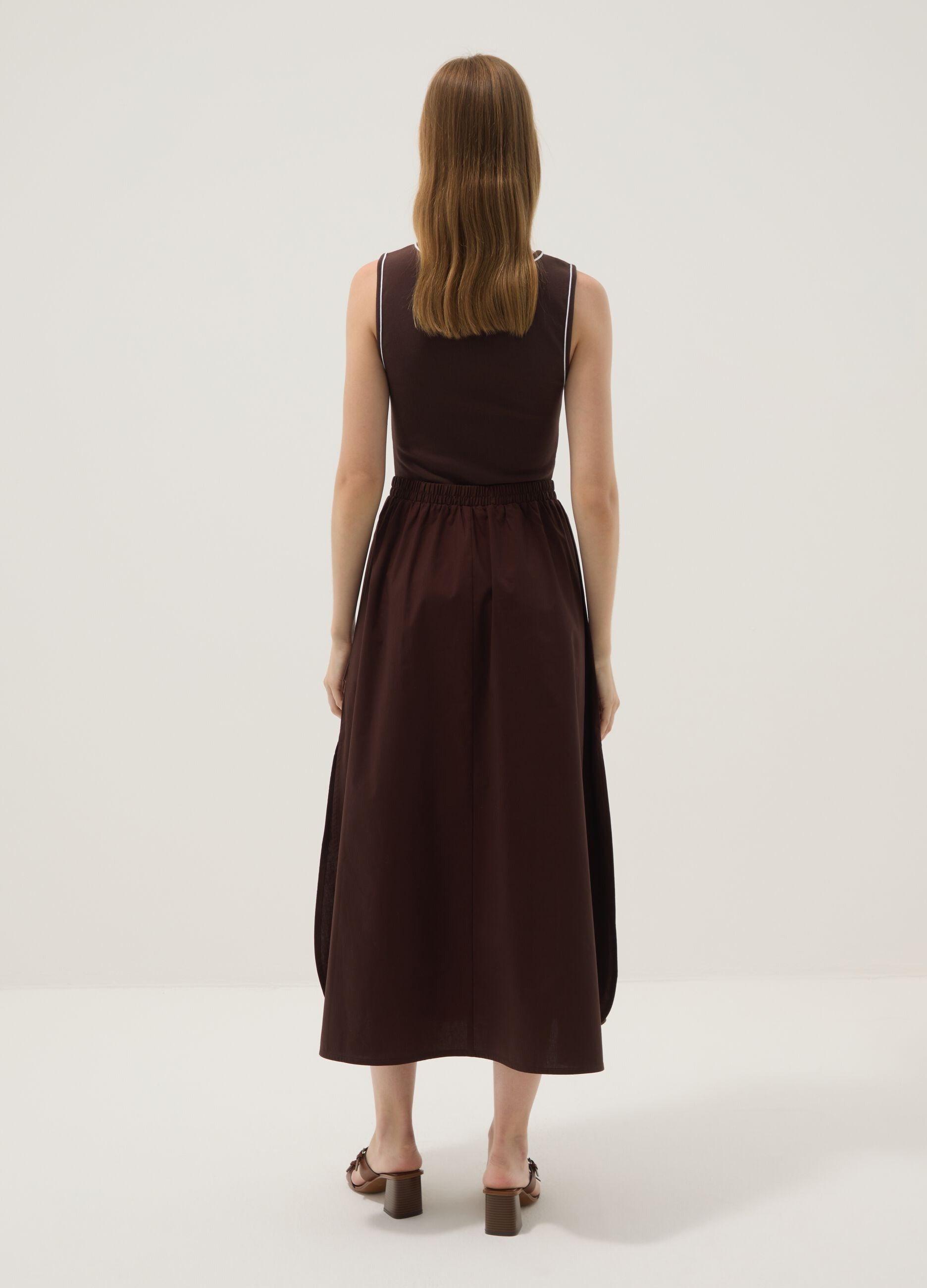 Brown sleeveless stretch cotton dress, regular fit