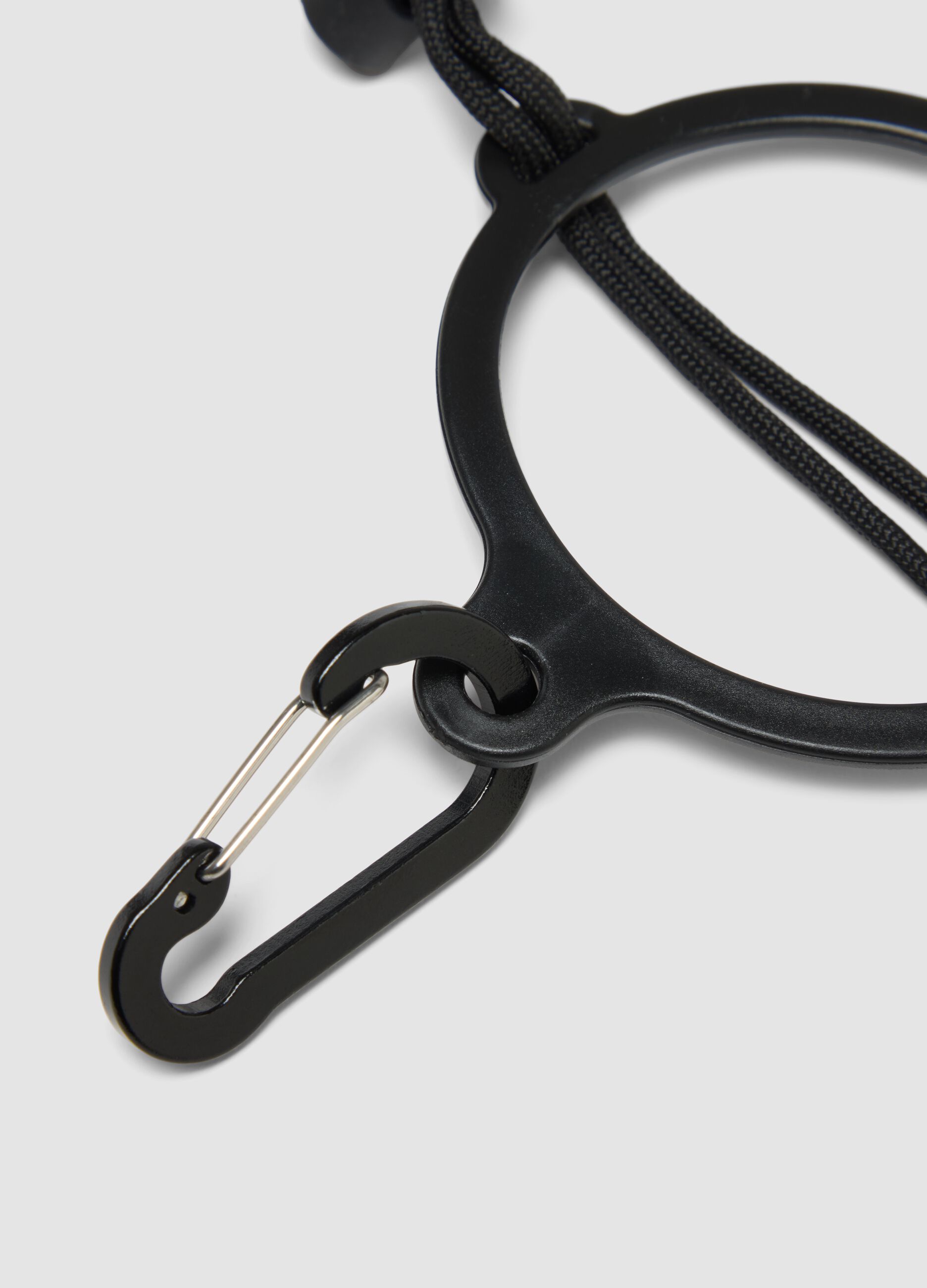 Black multifunctional strap with carabiner and braided cord