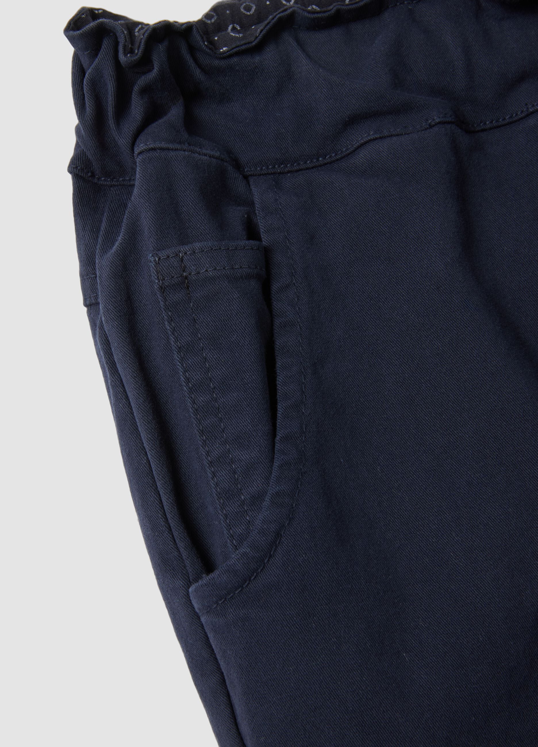 Blue stretch cotton paper bag trousers, regular fit